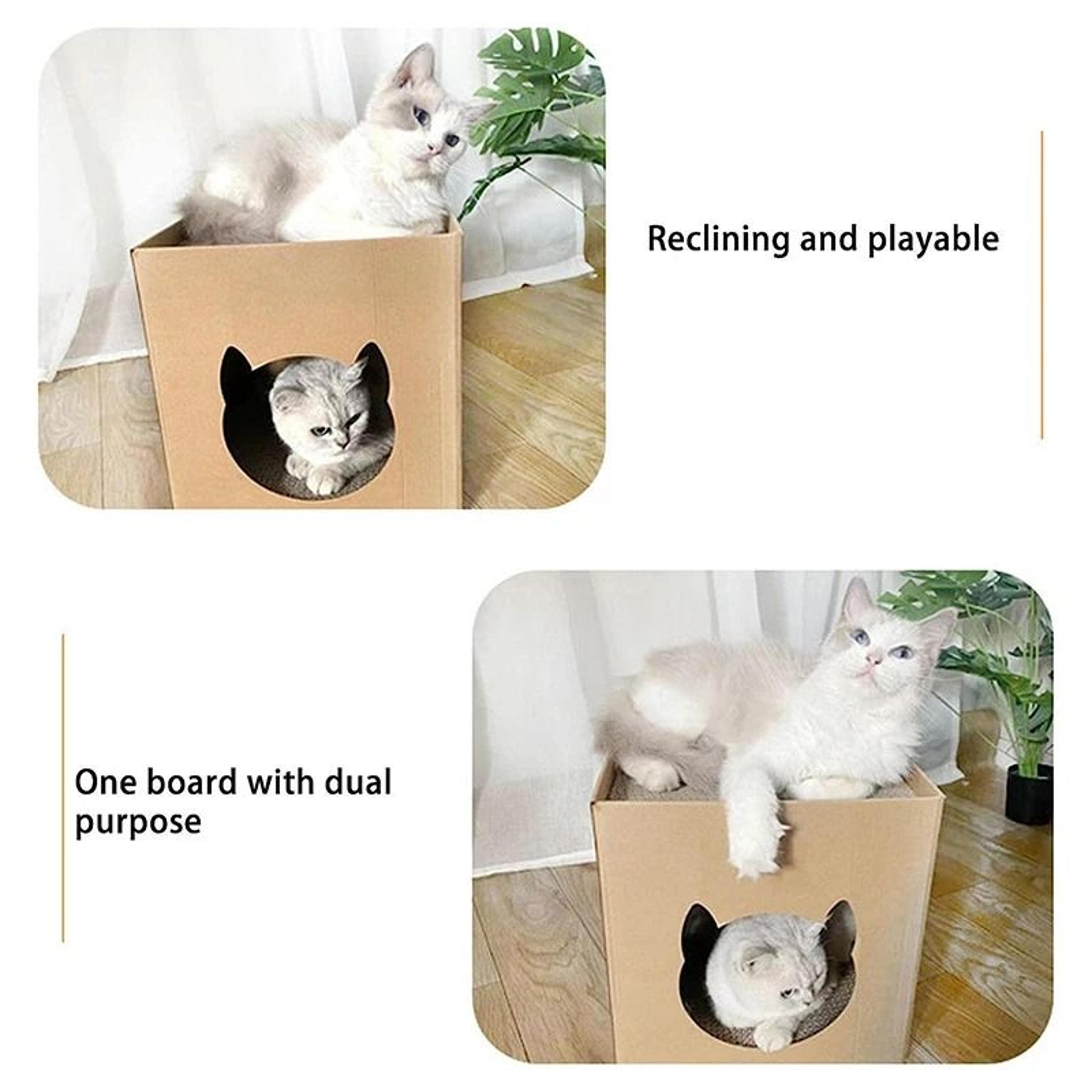 Foldable Cardboard Cat House Scratching Board With Corrugated Pads For Cozy Hideout 3