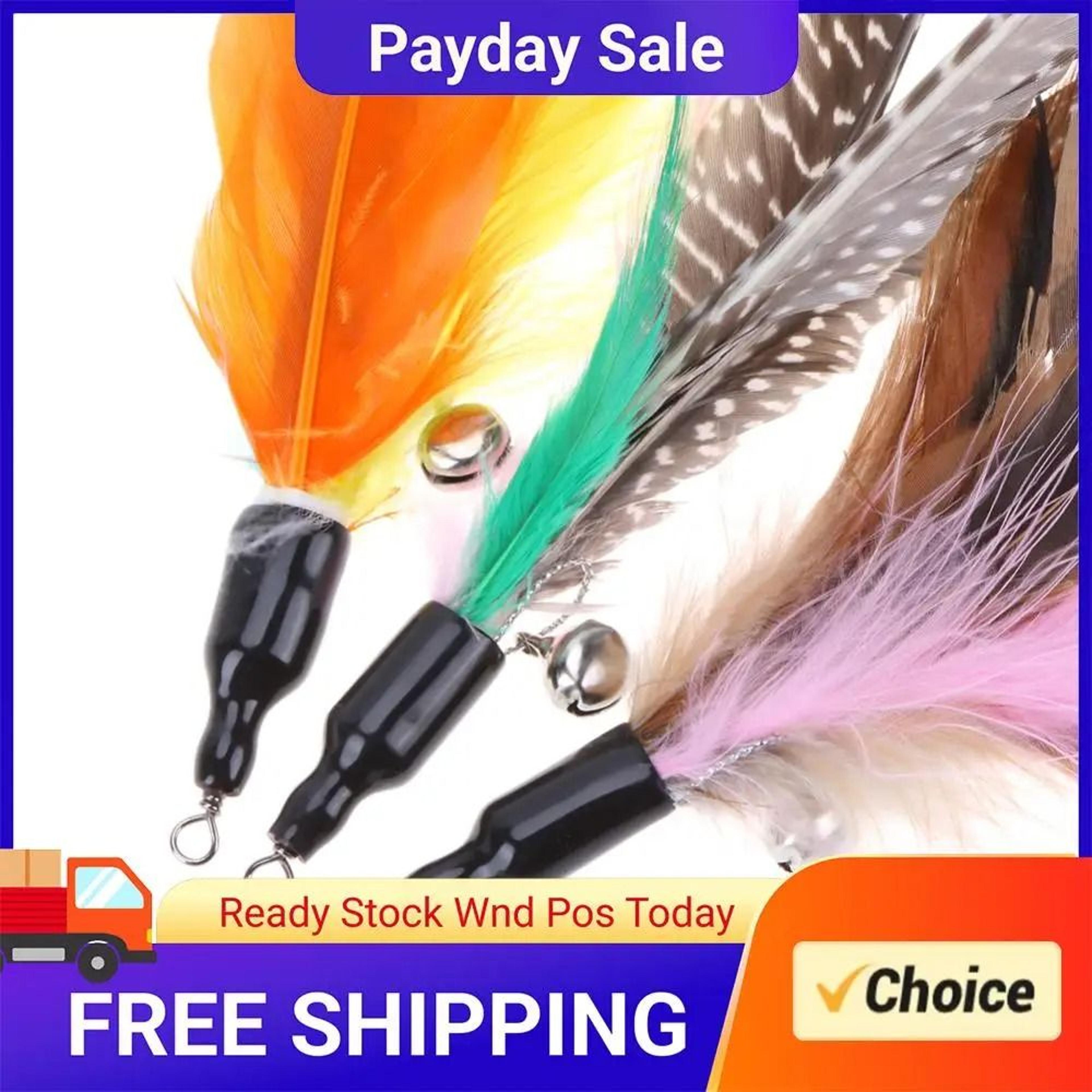 Five Piece Colorful Feather Cat Wand Set For Interactive Indoor Kitten Play 0