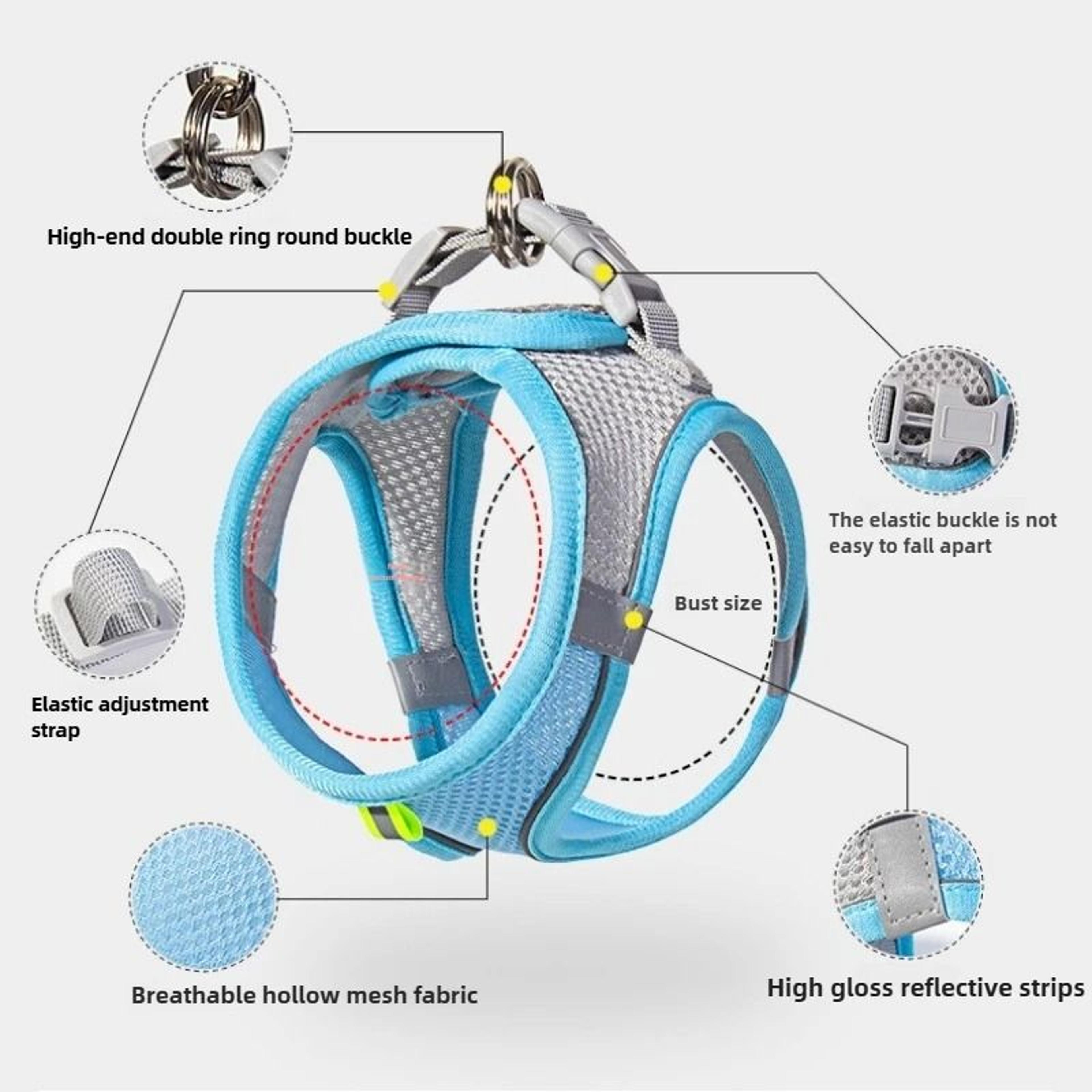 Reflective Breathable Cat Dog Harness Vest With Adjustable Leash For Small Medium Pets 6