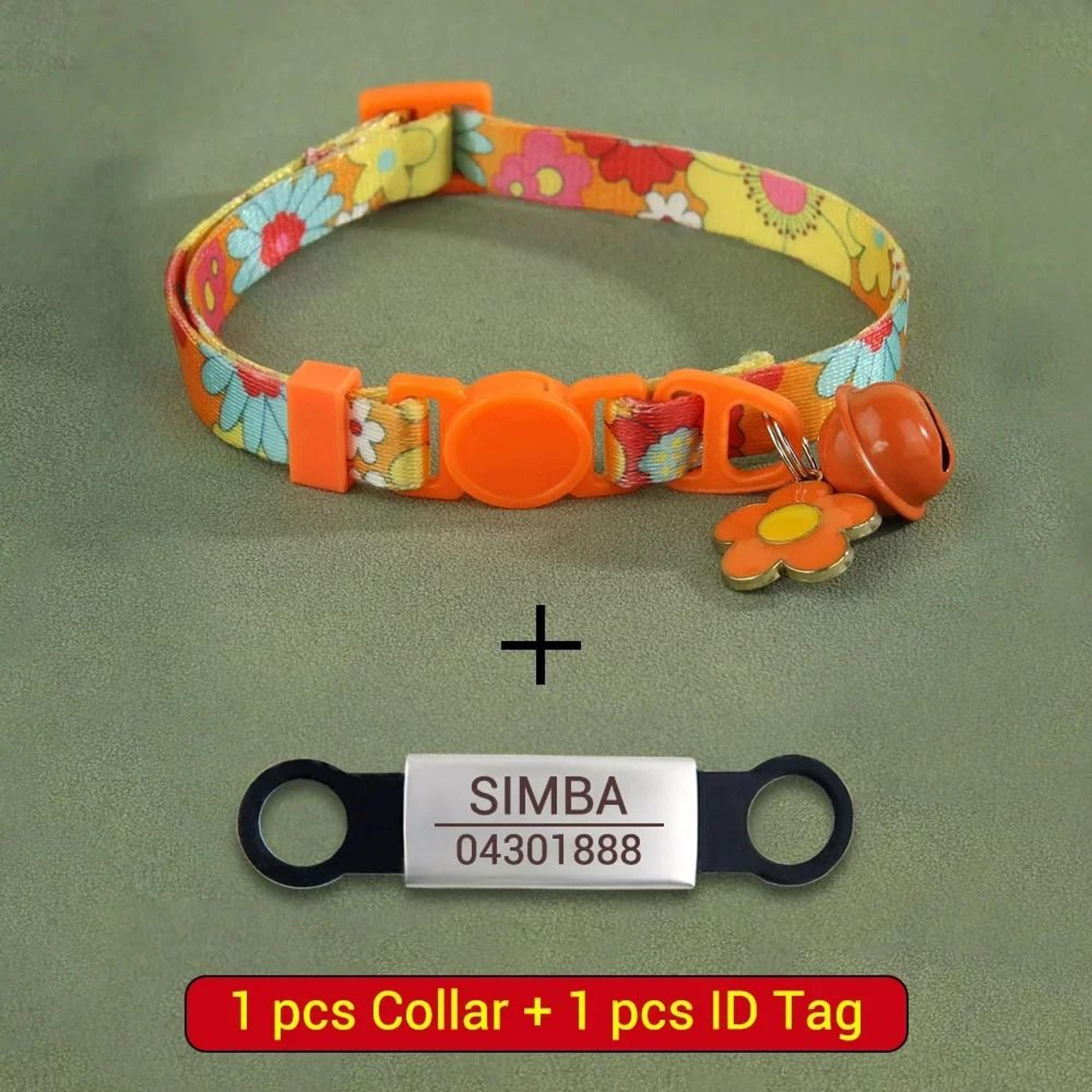 Personalized Printed Cat Collar With Bell Engraved ID Nameplate And Safety Buckle 1