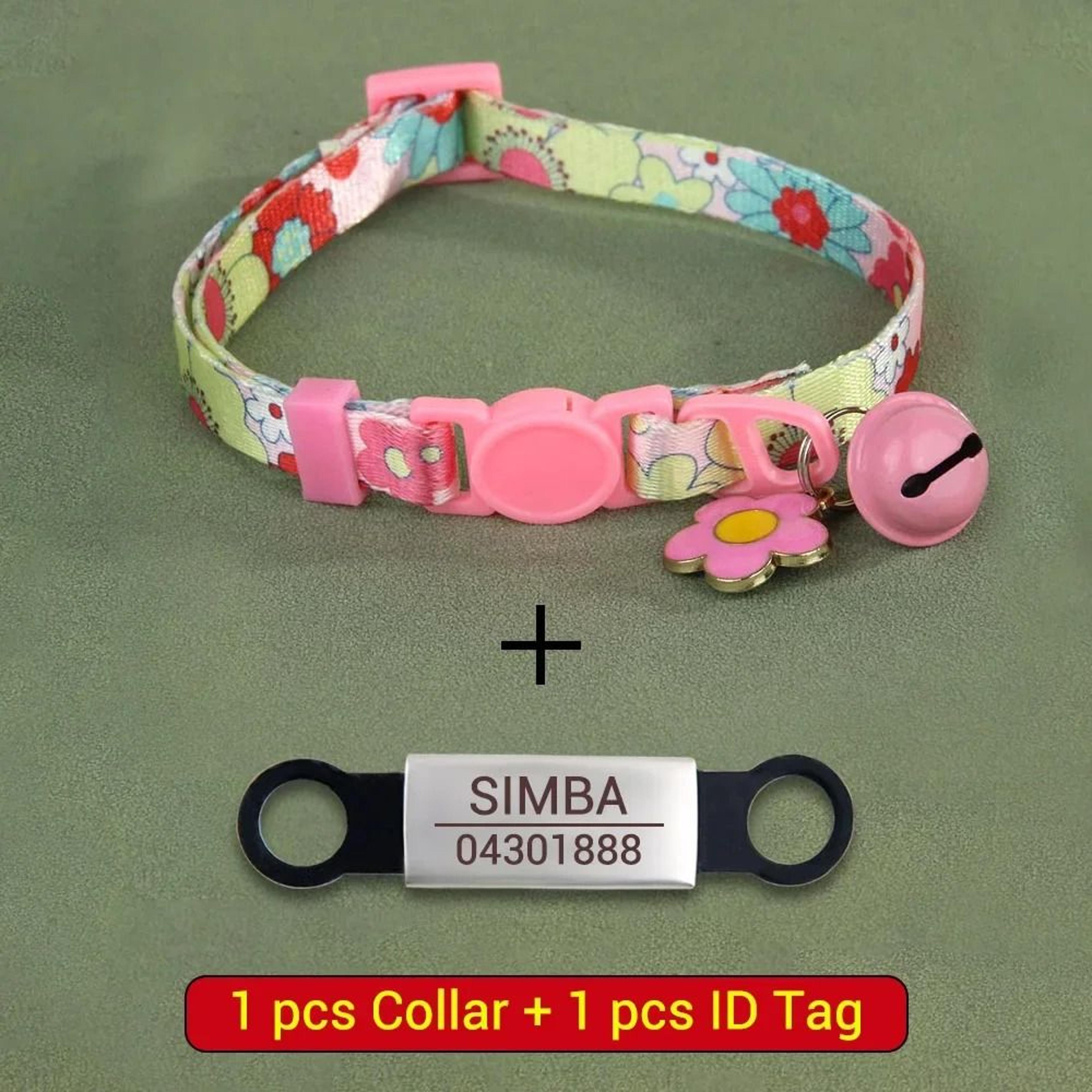 Personalized Printed Cat Collar With Bell Engraved ID Nameplate And Safety Buckle 3