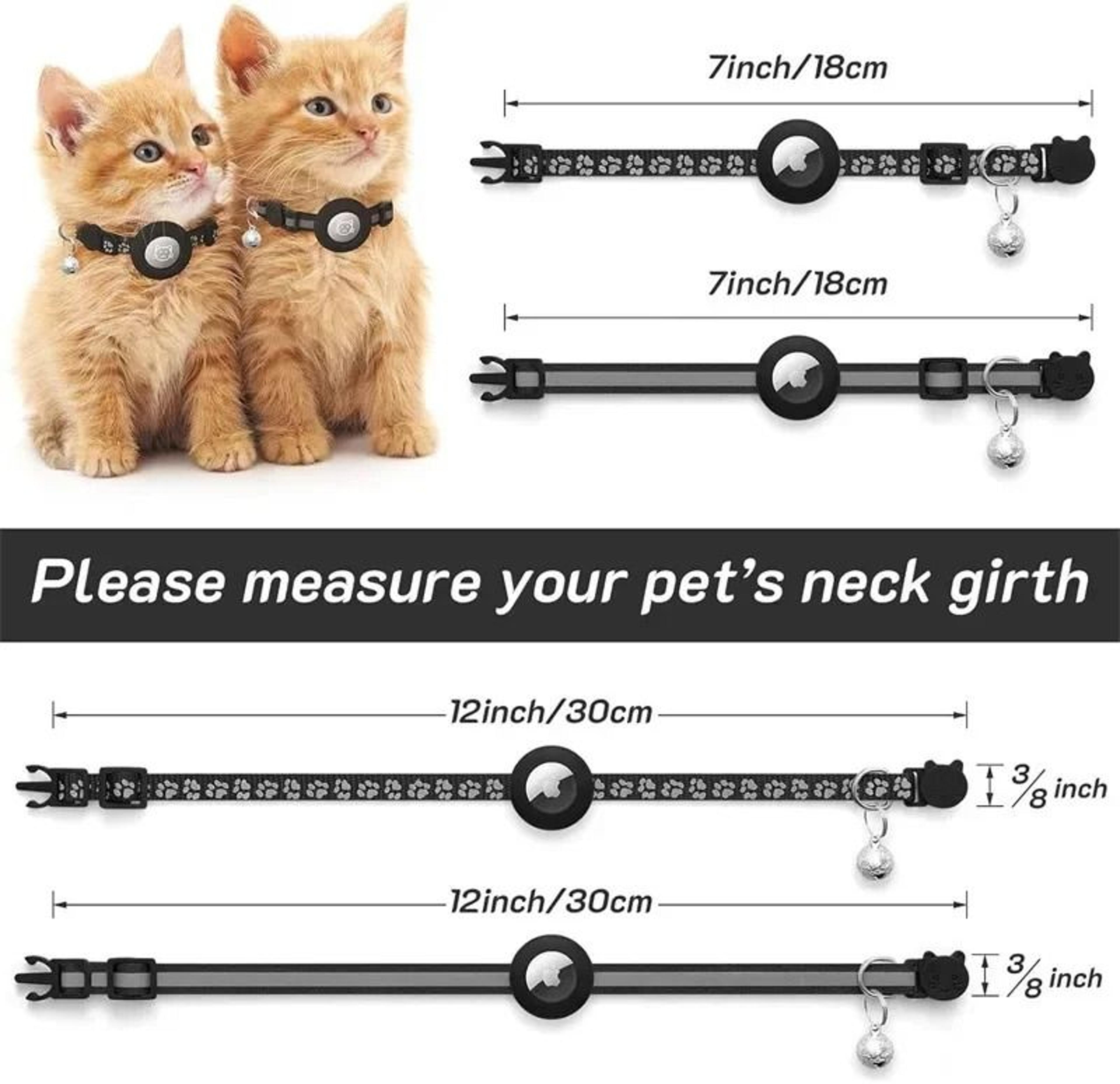 AirTag Compatible Reflective Cat Collar With Bell Safety Buckle For Kittens Puppies 15