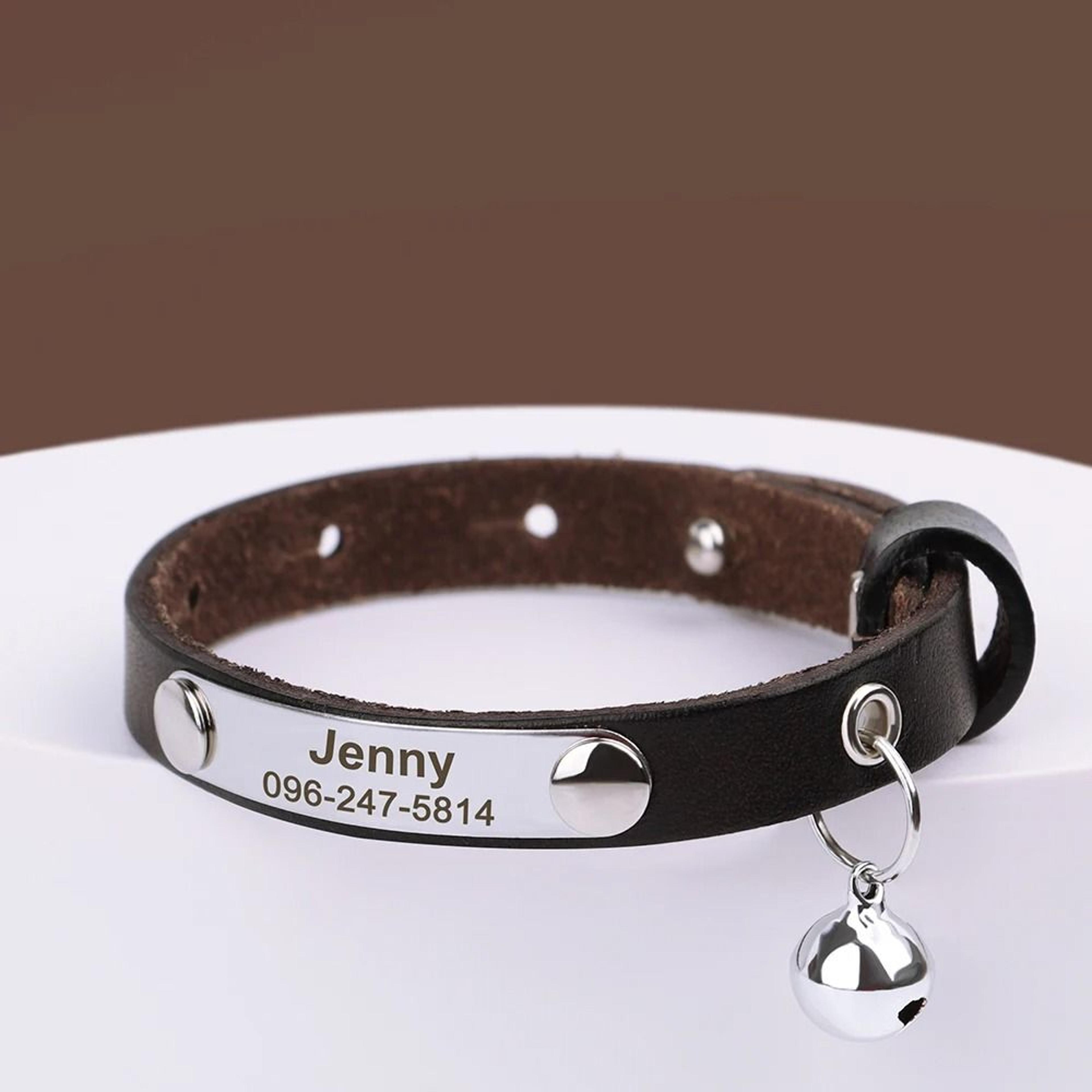 Personalized Leather Cat Collar With Bell Engraved Nameplate For Kittens And Small Pets 11