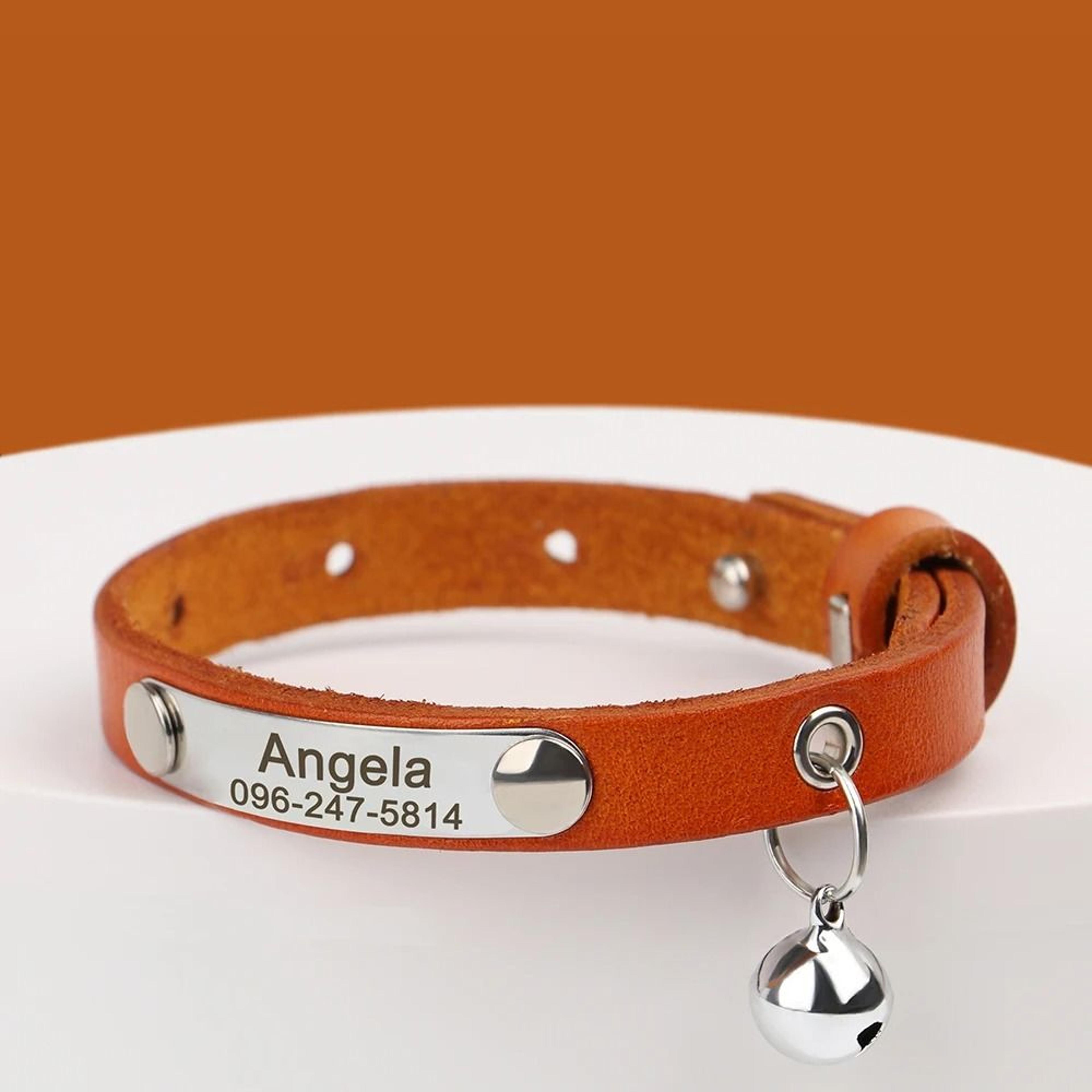 Personalized Leather Cat Collar With Bell Engraved Nameplate For Kittens And Small Pets 5