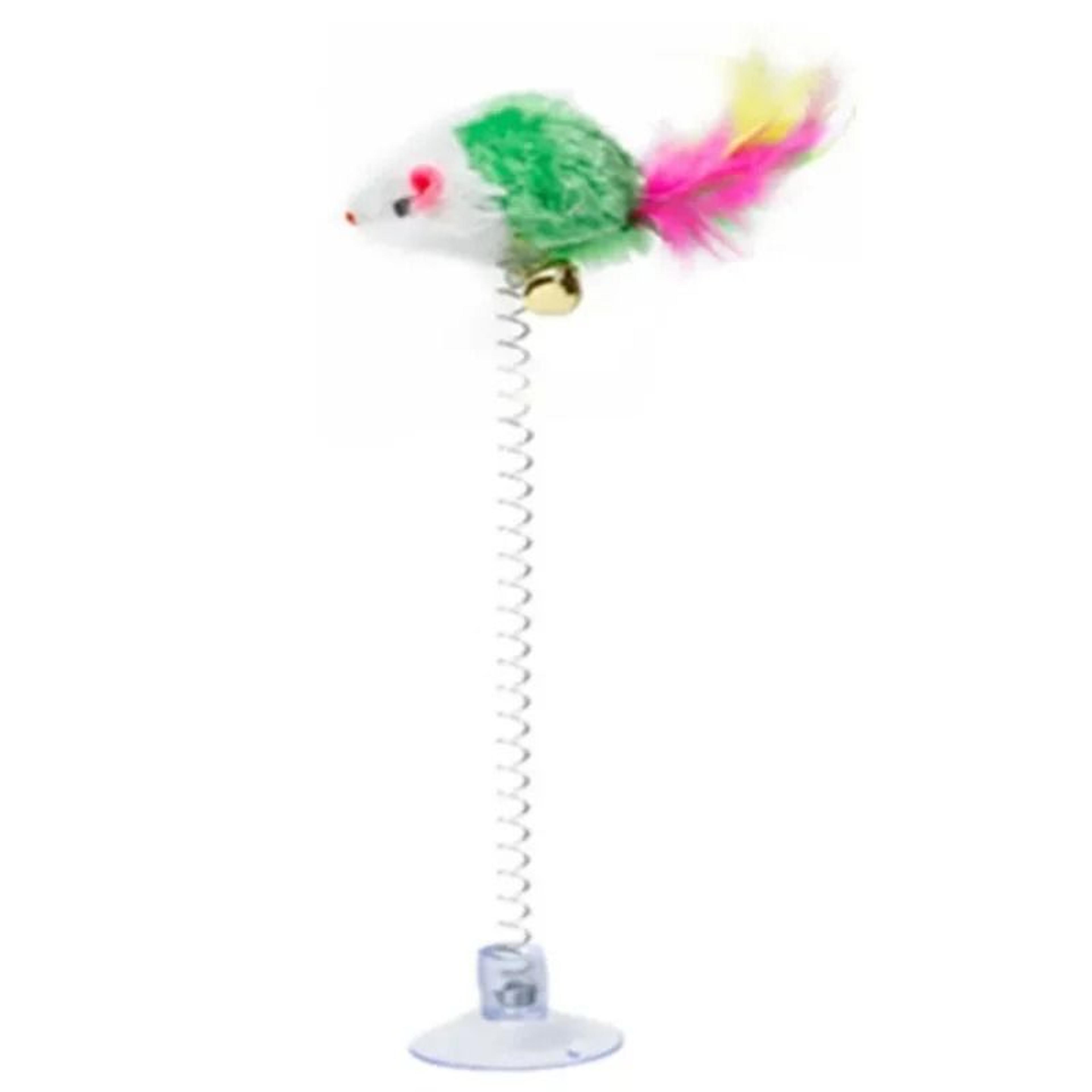 Suction Cup Spring Cat Toy With Mouse And Feather Teaser 1