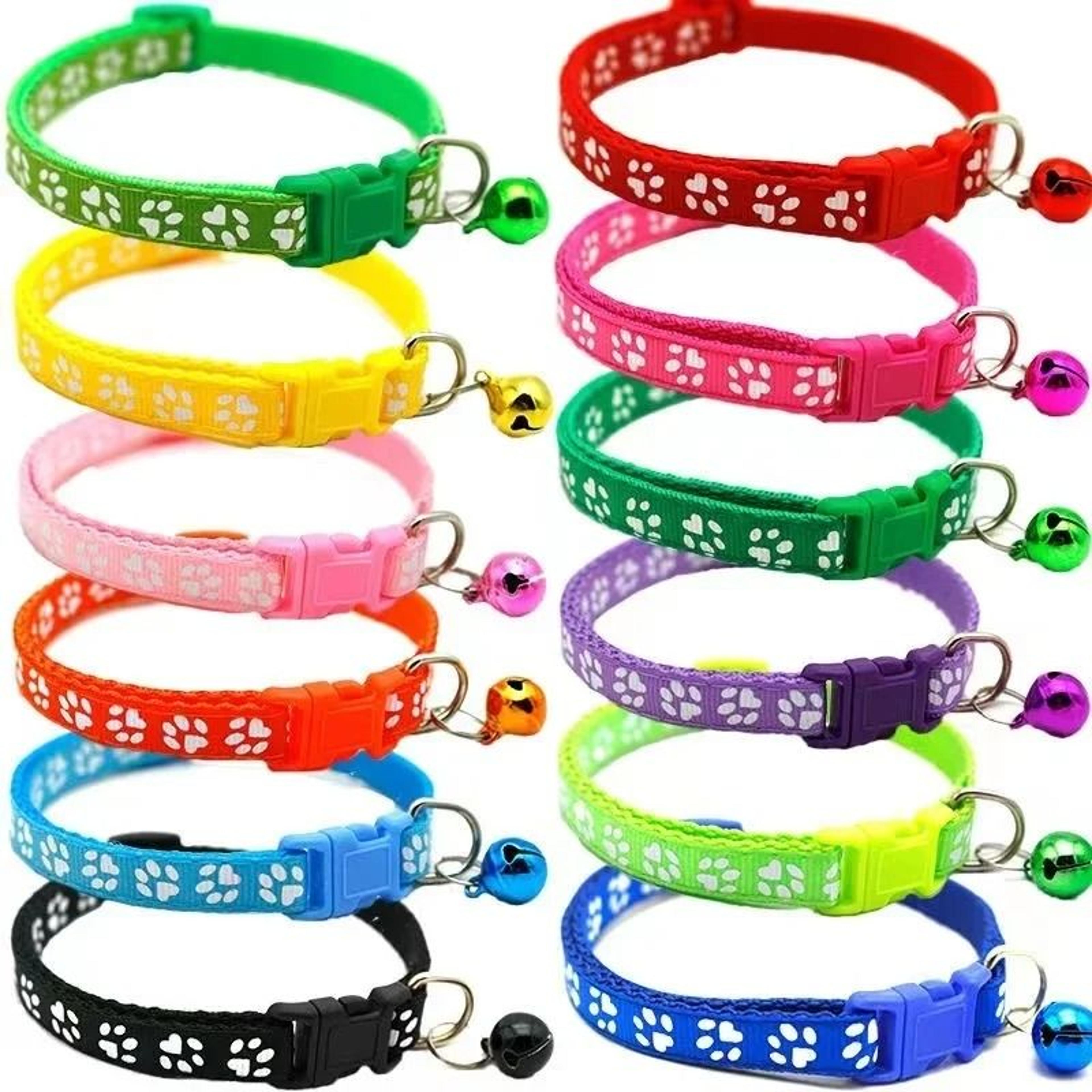 colorful adjustable pet collar with bell cartoon paw print for kittens puppies cats dogs