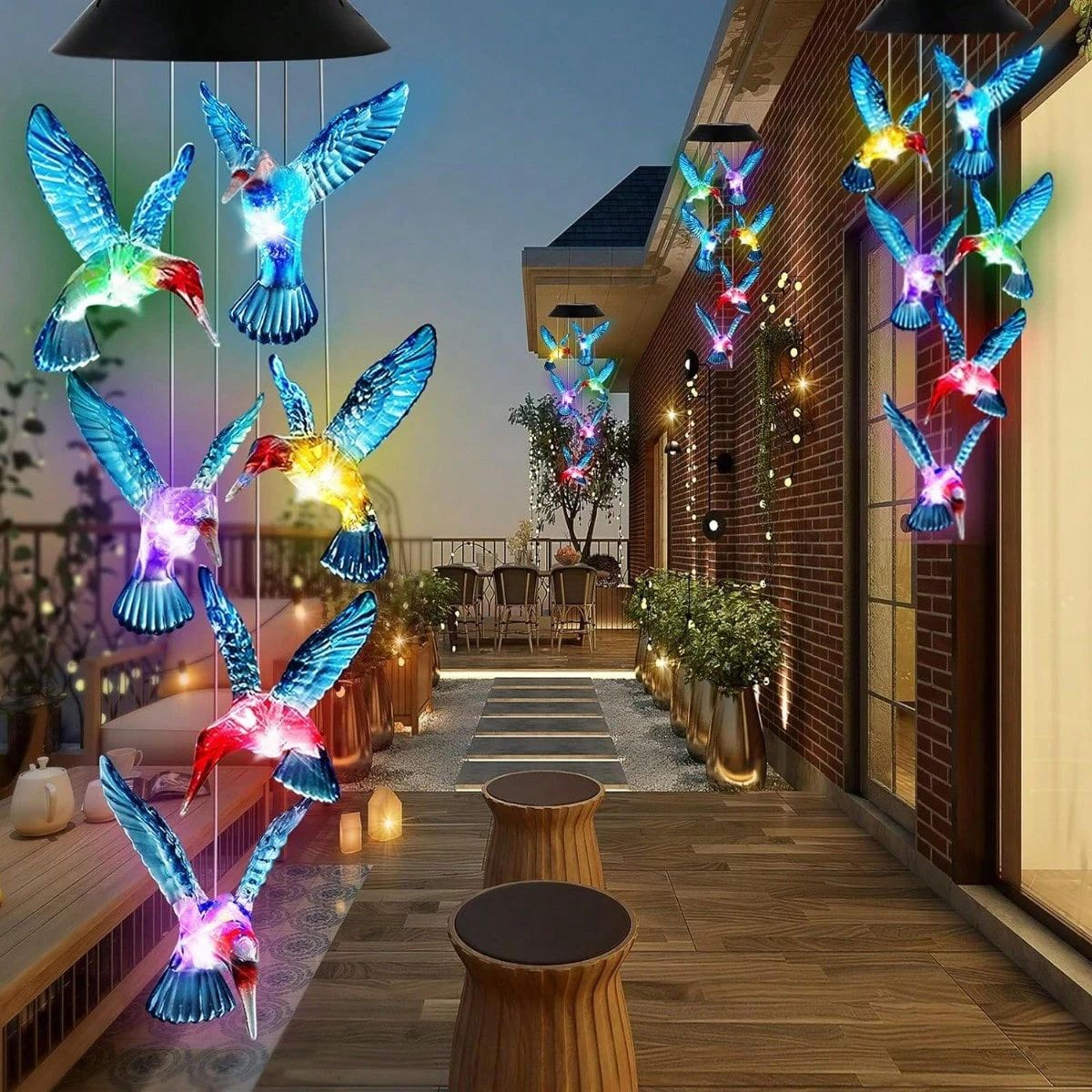 Waterproof Hummingbird Solar Wind Chime Light LED ColorChanging Lantern For Outdoors 1