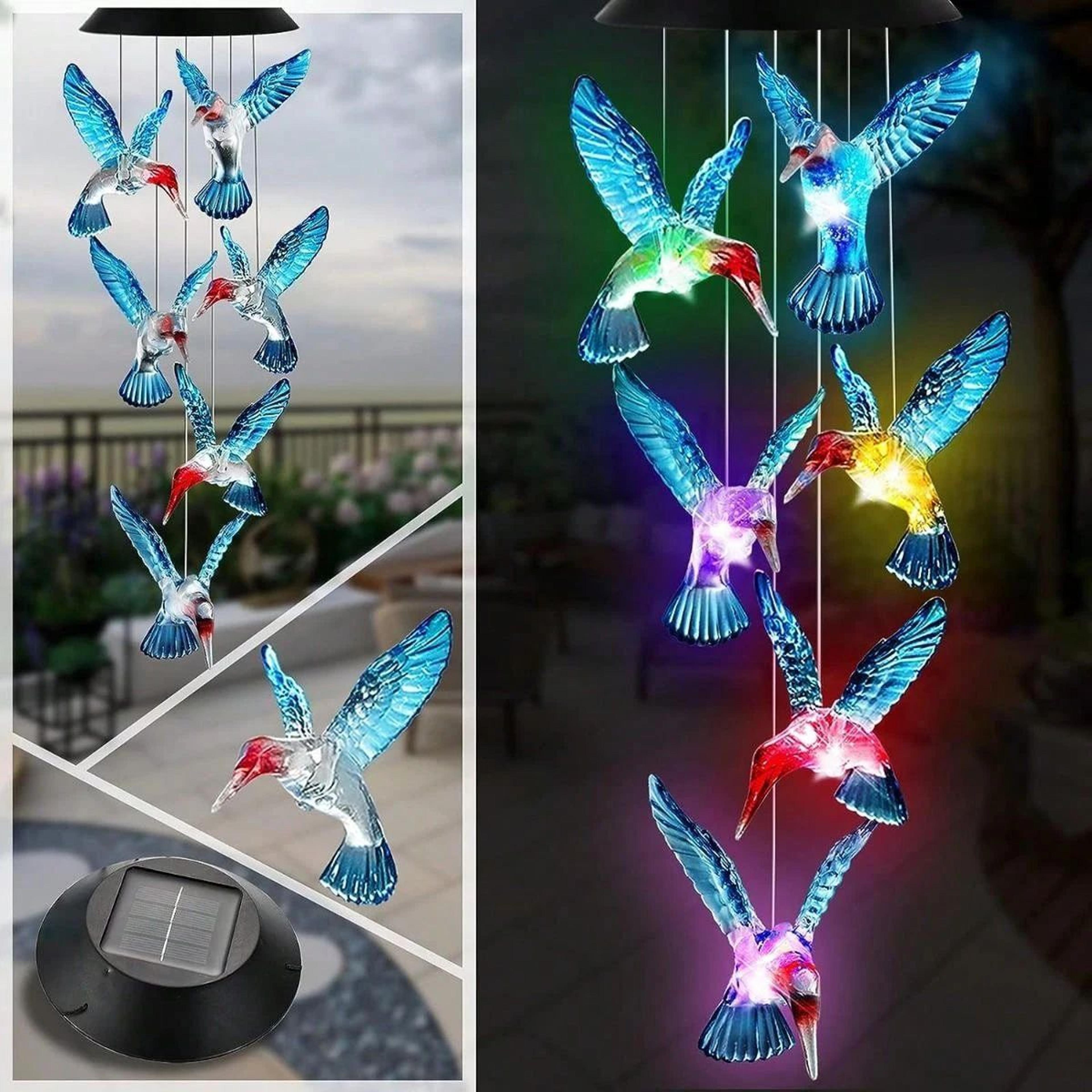 Waterproof Hummingbird Solar Wind Chime Light LED ColorChanging Lantern For Outdoors 4