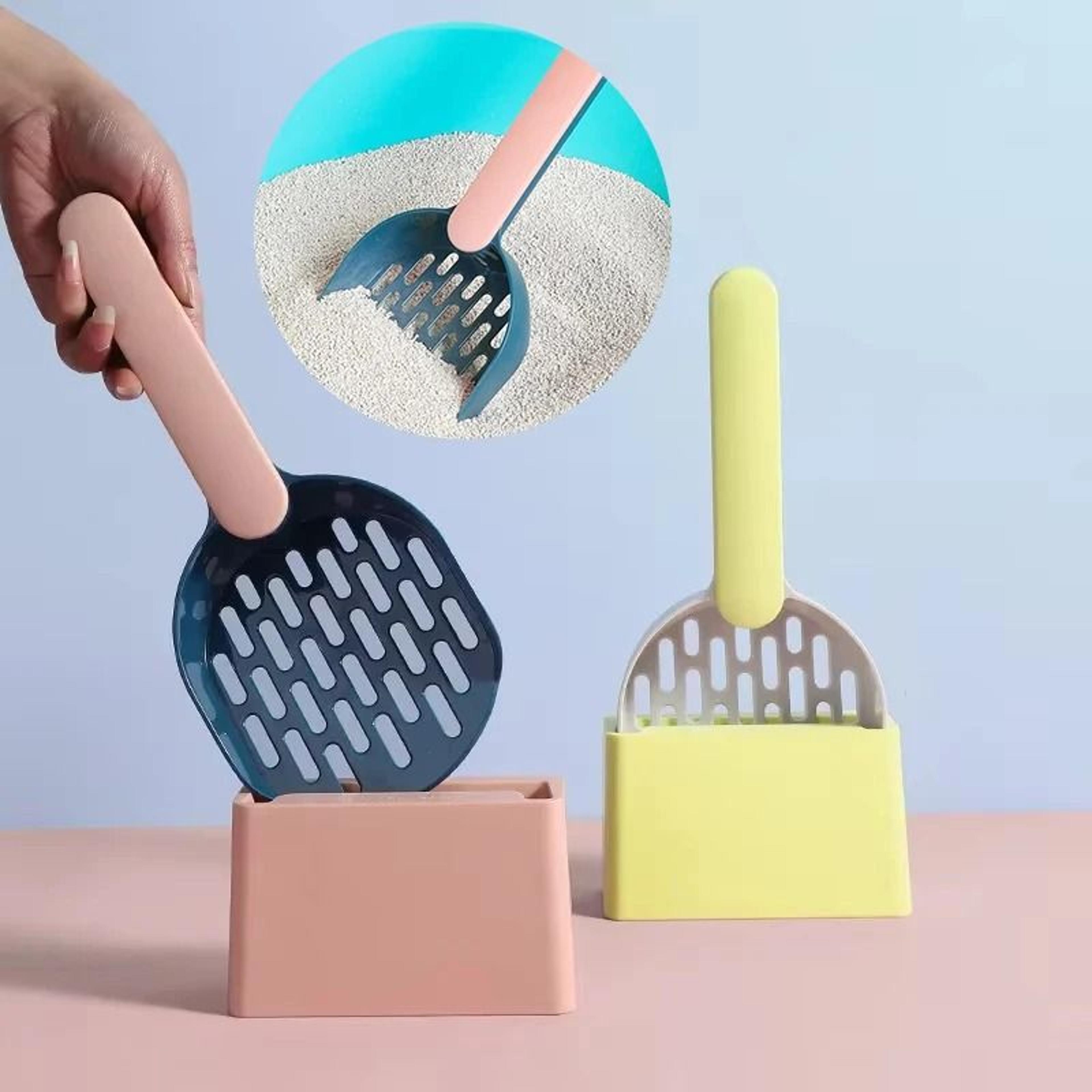 Long Handle Cat Litter Scoop Set With Base Durable ABS Poop Cleaning Tool 10