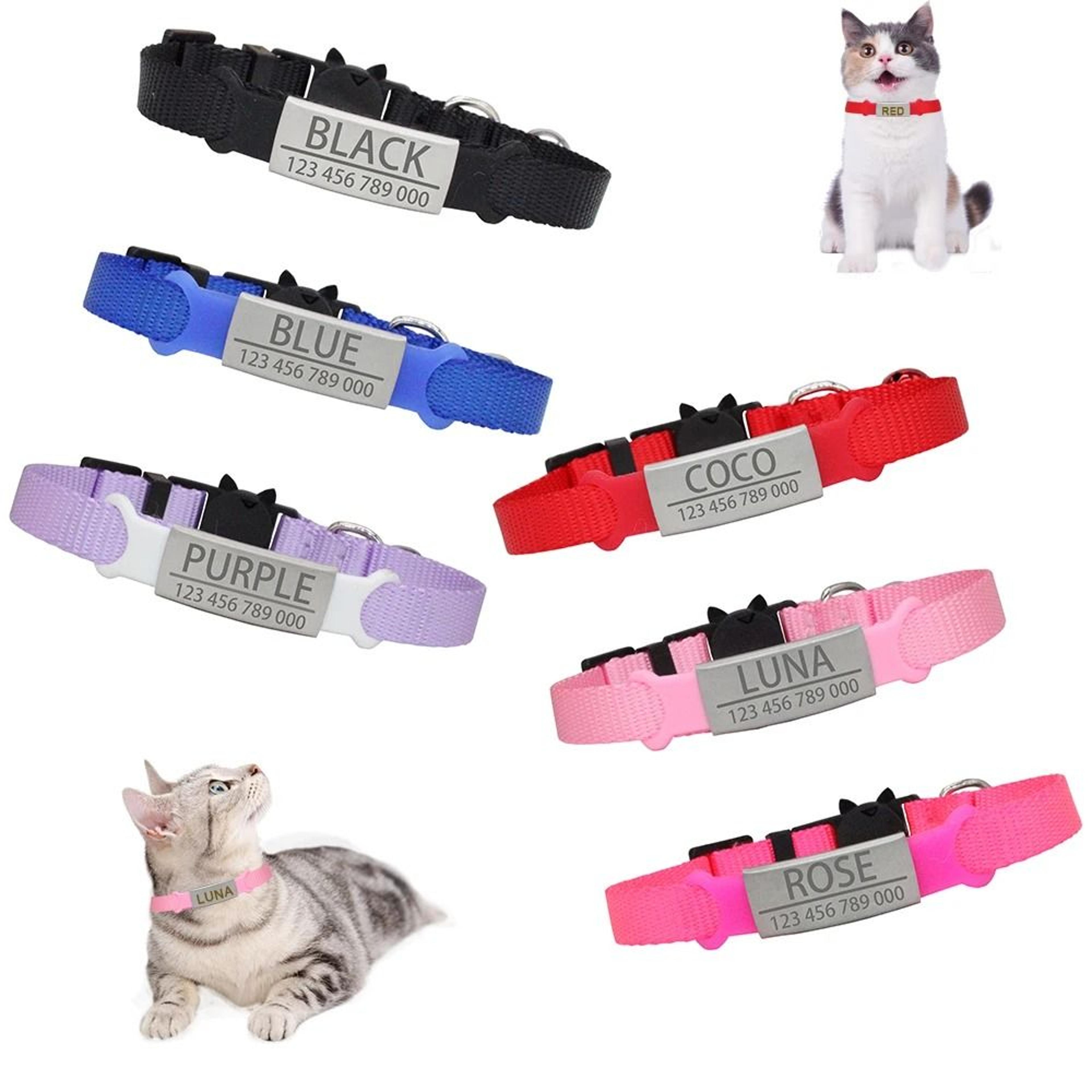 Personalized Breakaway Cat Collar Adjustable Nylon ID Necklace For Kittens Puppies Small Dogs 12