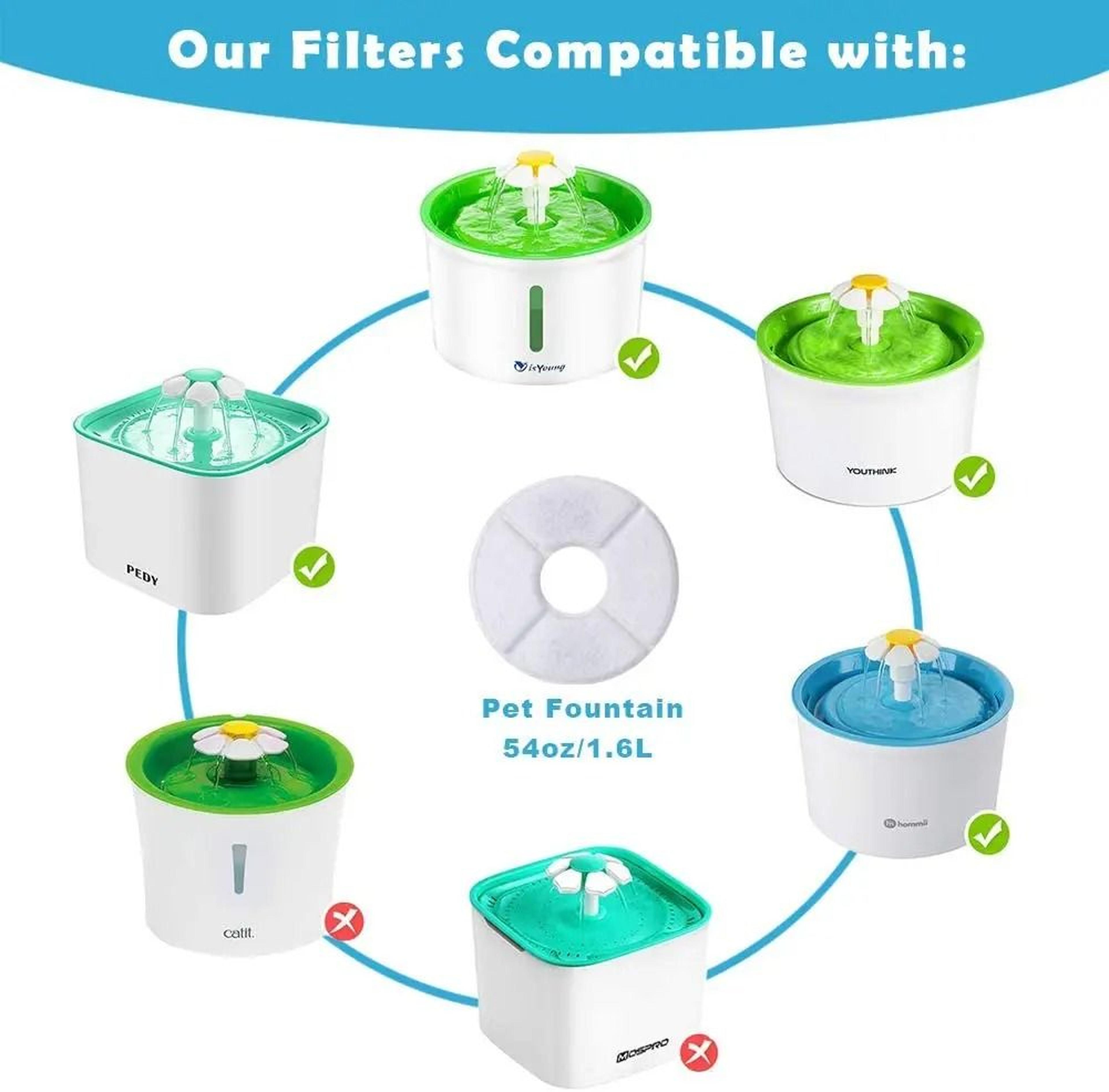 Twelve Piece Activated Carbon Cat Water Fountain Filter Set For 1 6L Pet Dispensers 6