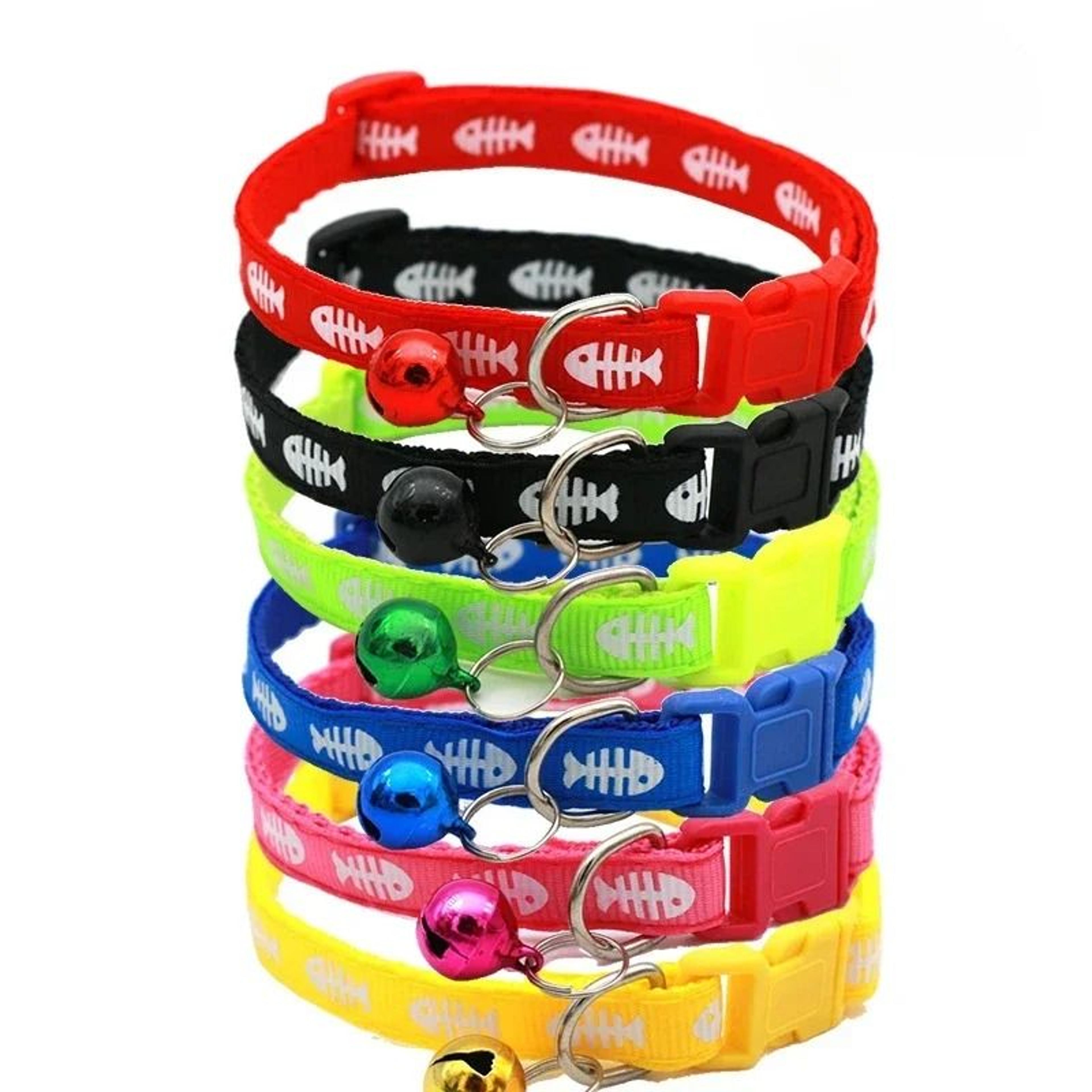 adjustable fish bone cat collar with bell cartoon polyester buckle for kittens small dogs