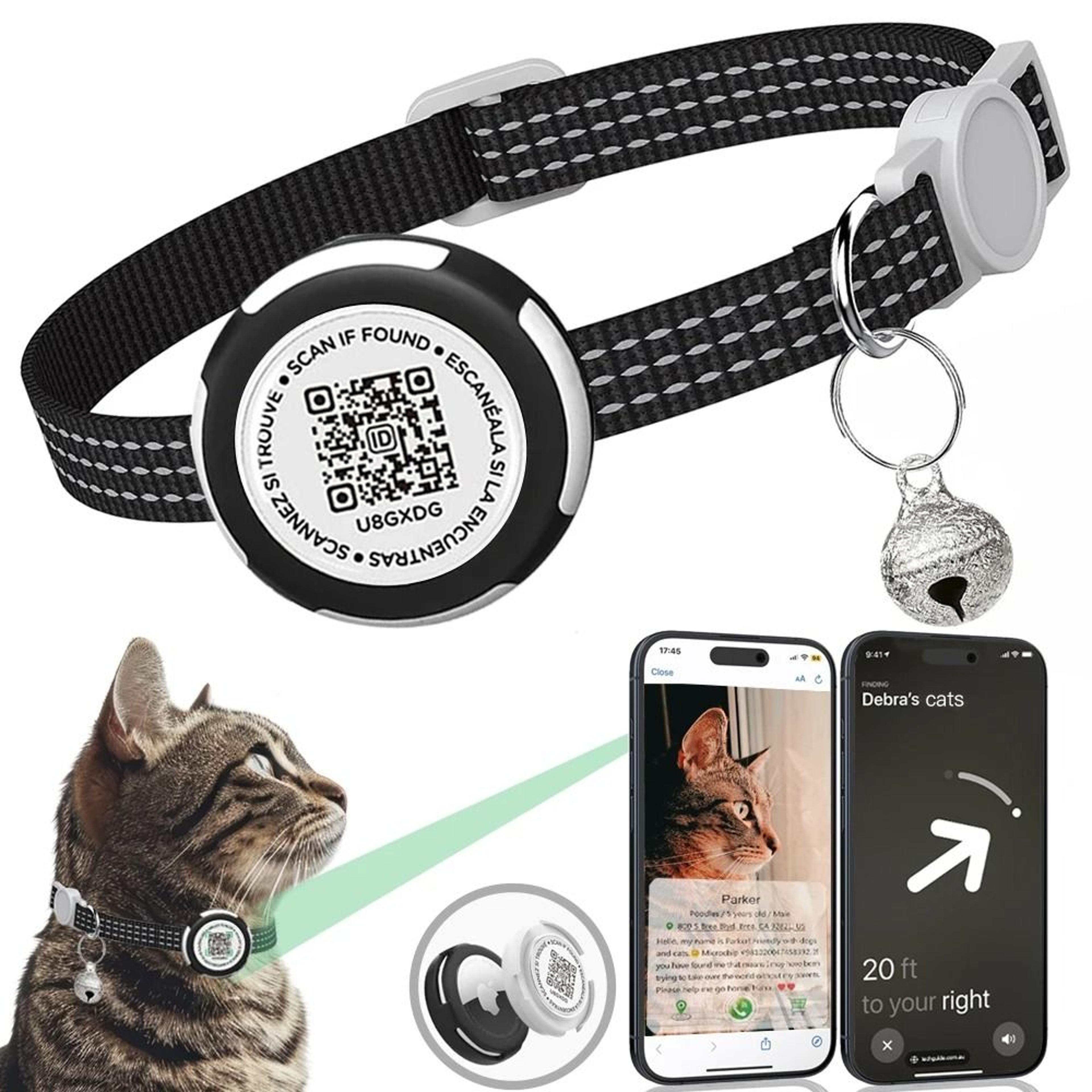 airtag cat collar with qr id tag reflective breakaway pet tracker holder