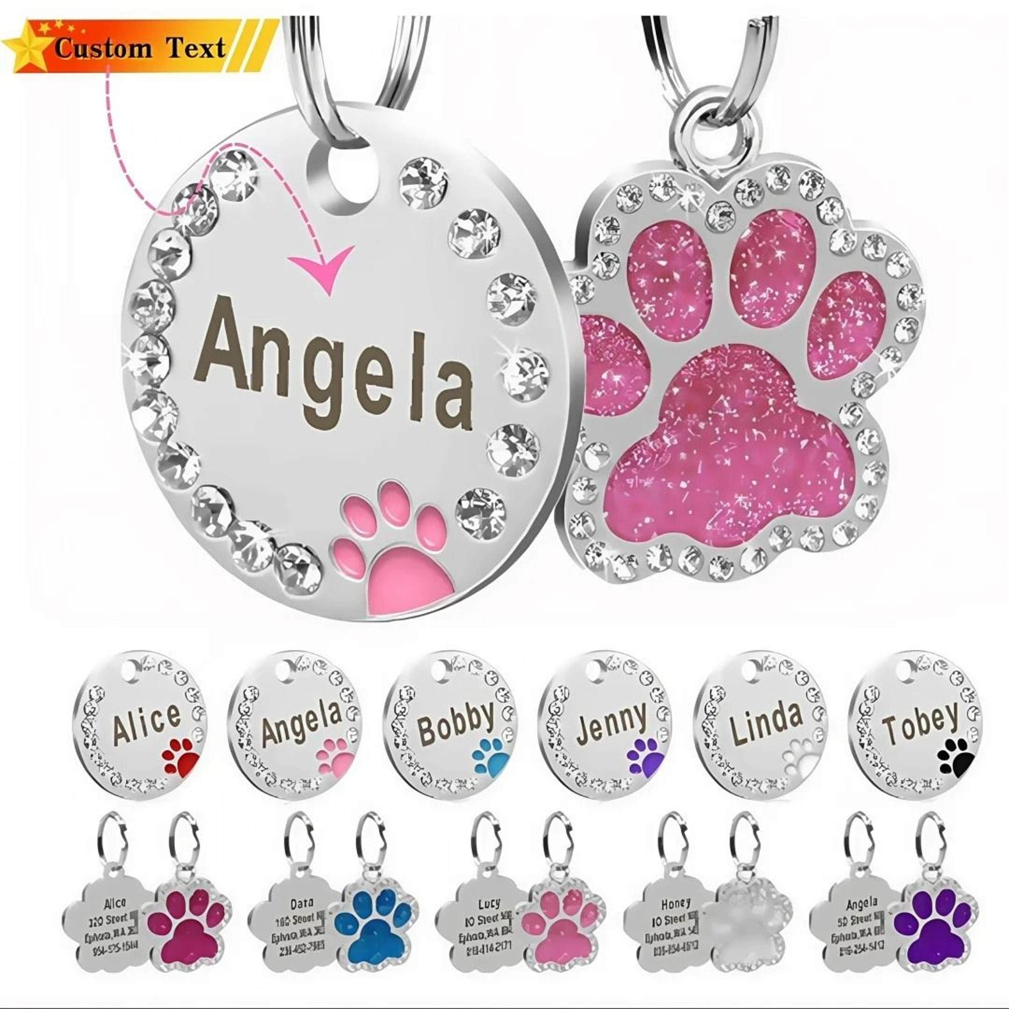 stainless steel engraved pet id tag diamond pendant for cats and dogs
