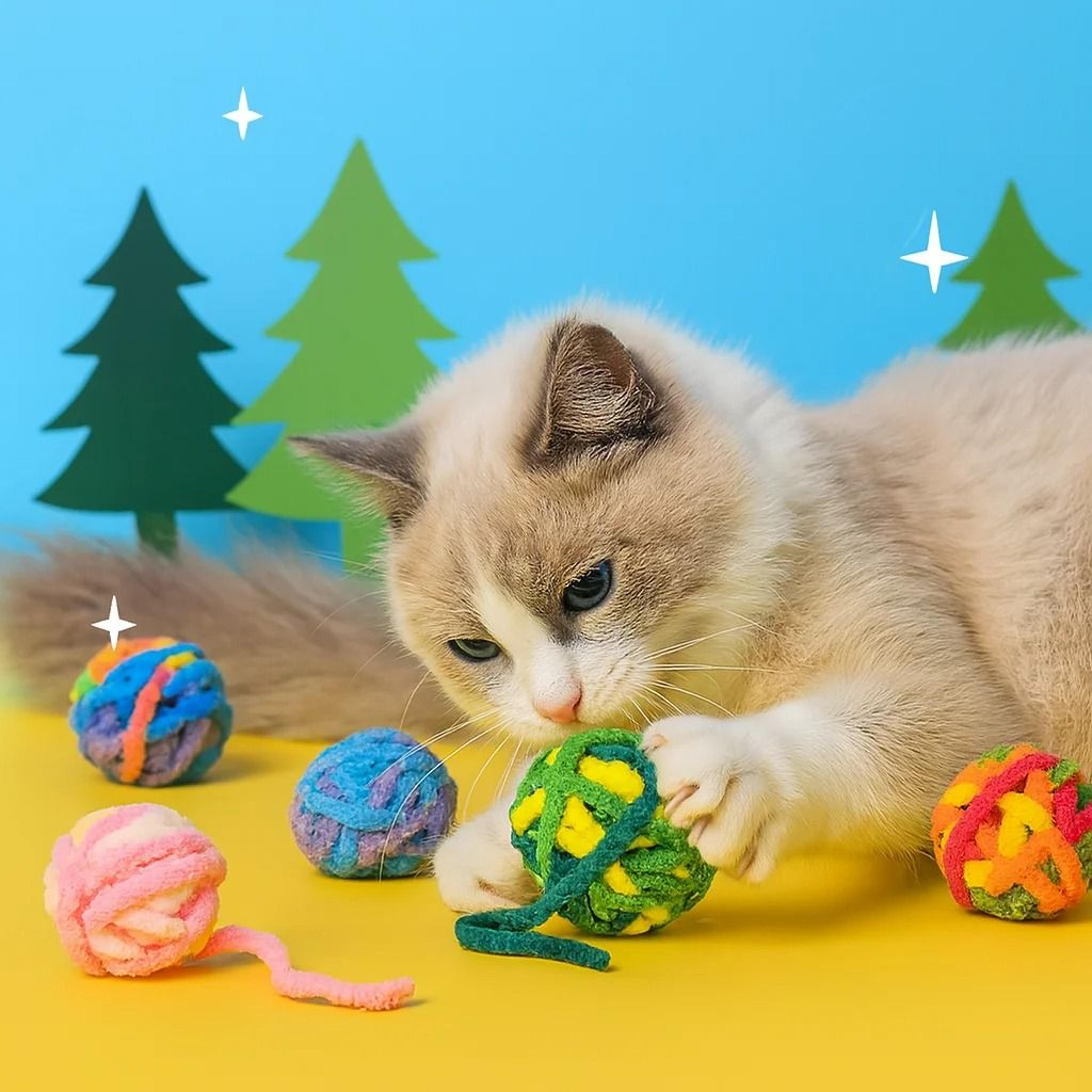 wool yarn cat toy balls with bell for indoor interactive self play