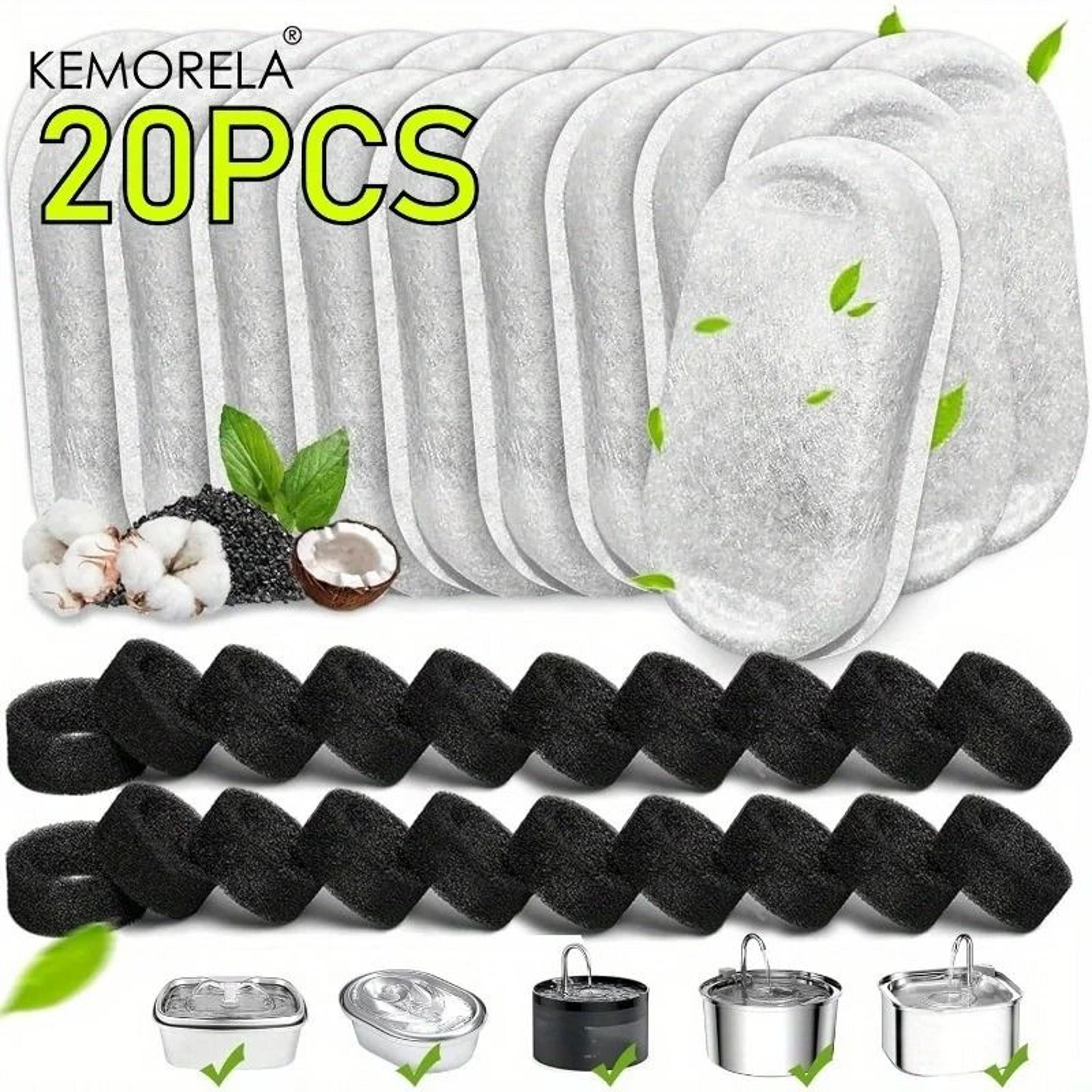 kemorela 20 pack activated carbon sponge filters for stainless steel cat water fountains