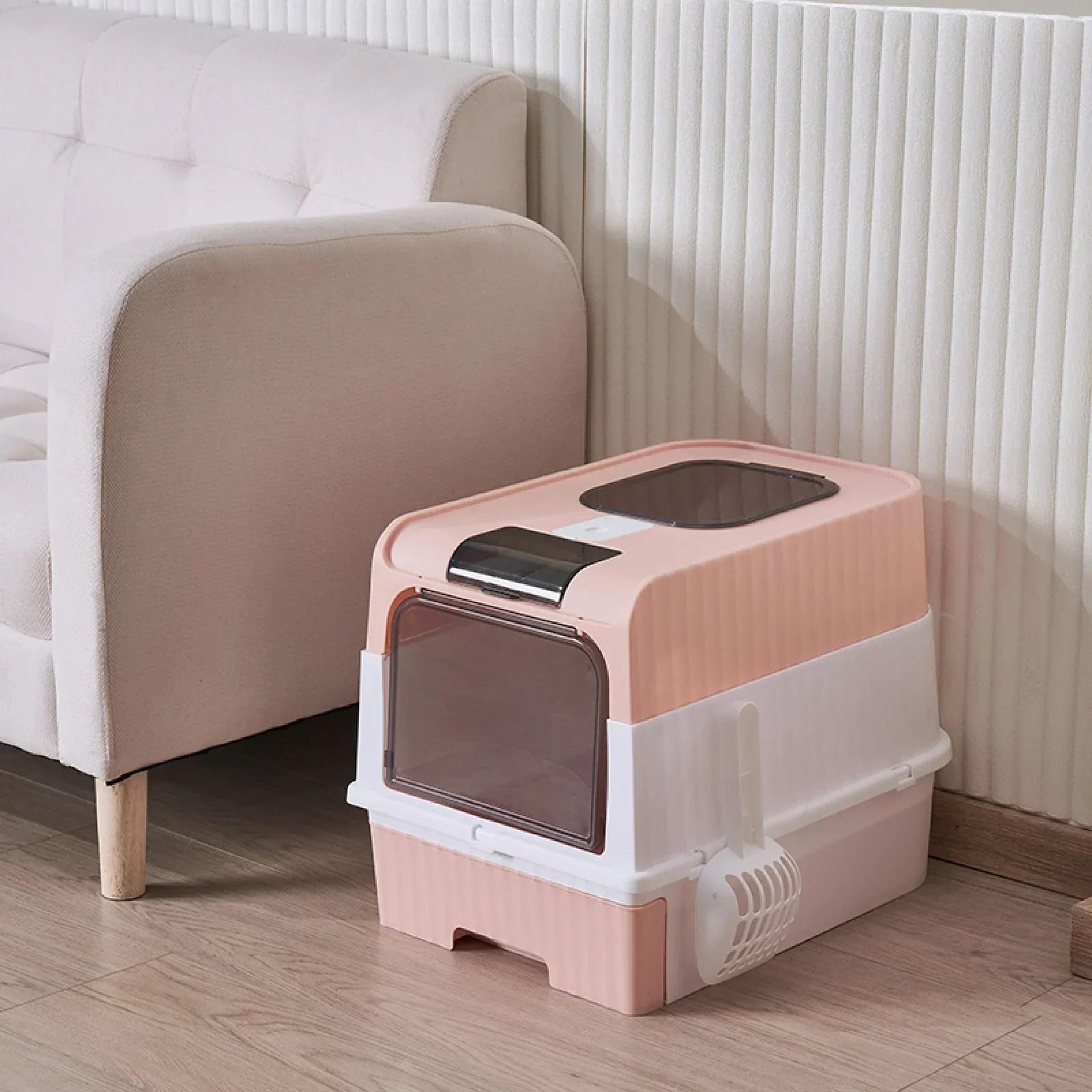 Portable Collapsible Cat Litter Box With Splash Guard Lid And Scoop For Easy Cleaning 4