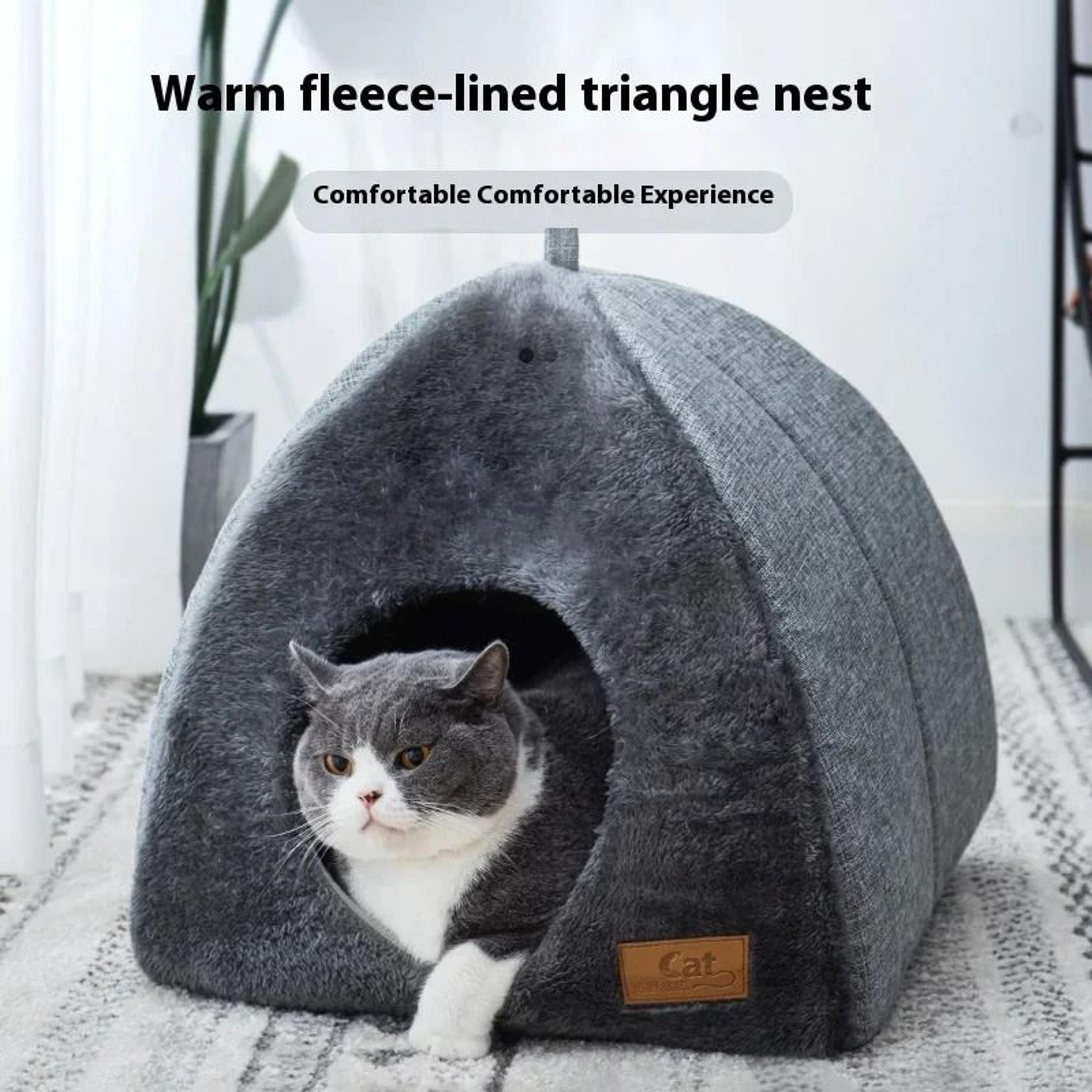 Triangle Cat Bed Warm Closed Cat House For Cats And Small Dogs 6