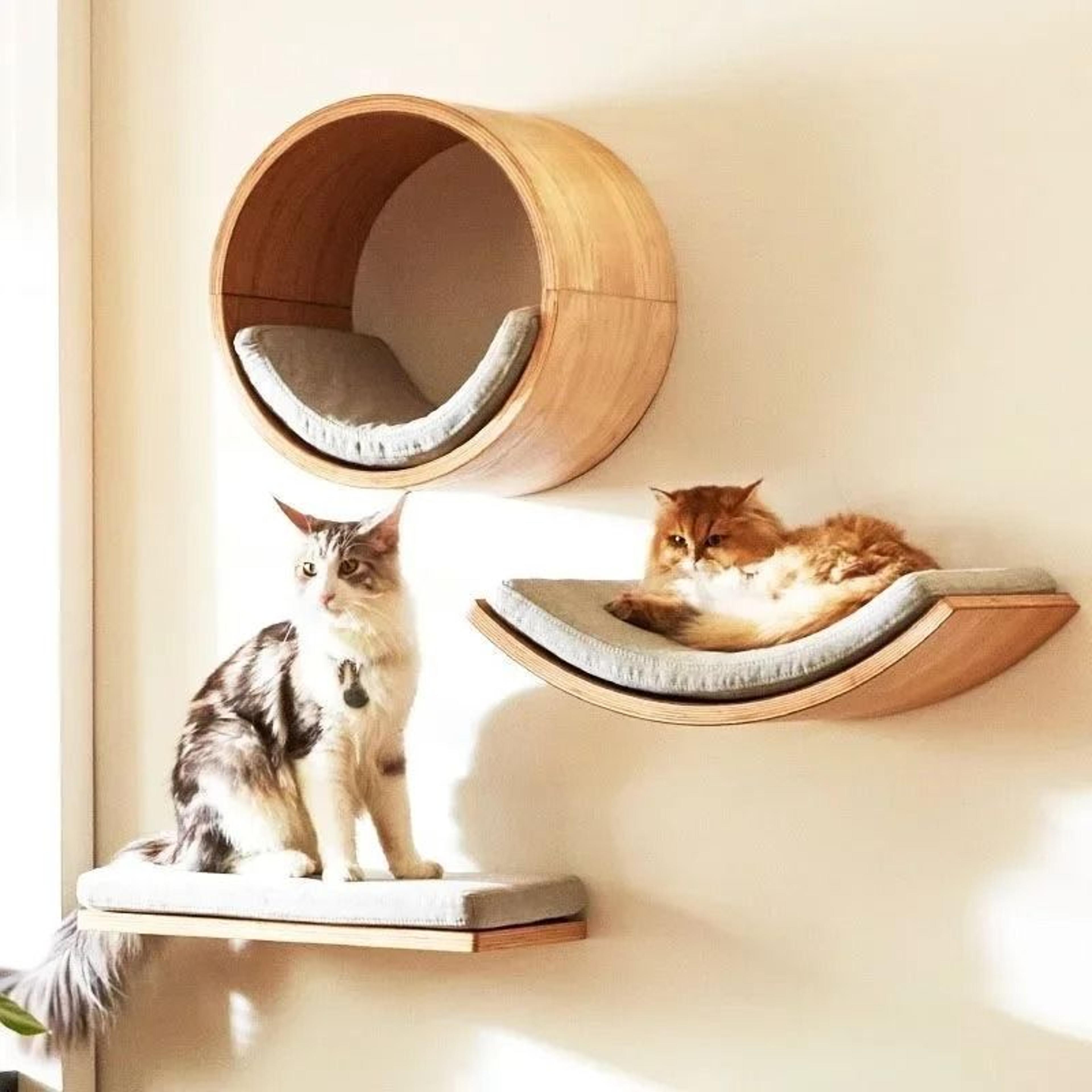 Wall Mounted Cat Climbing Shelves With Sisal Scratching Post And Hammock 0