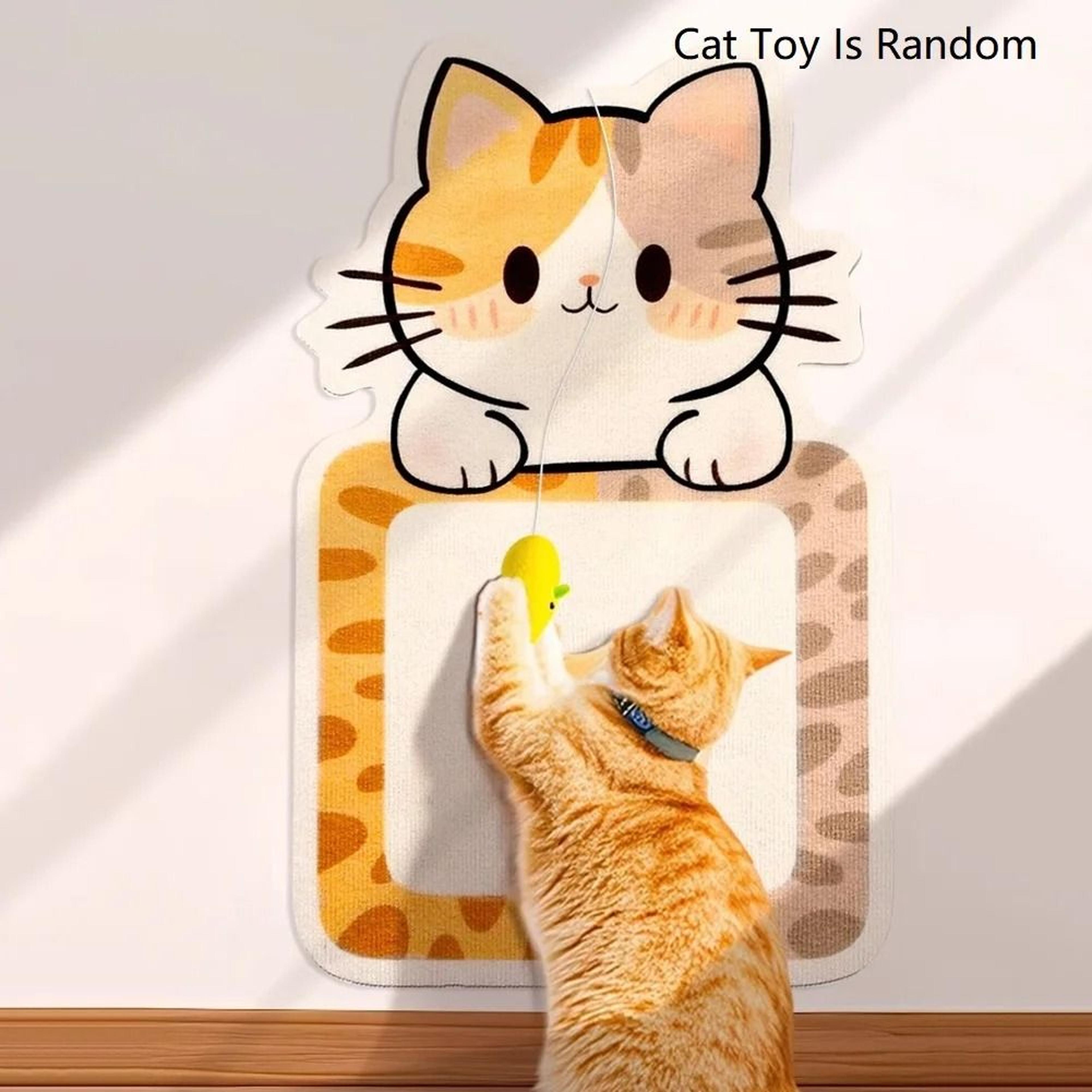 self adhesive cat scratcher mat with hanging toy for wall furniture protection