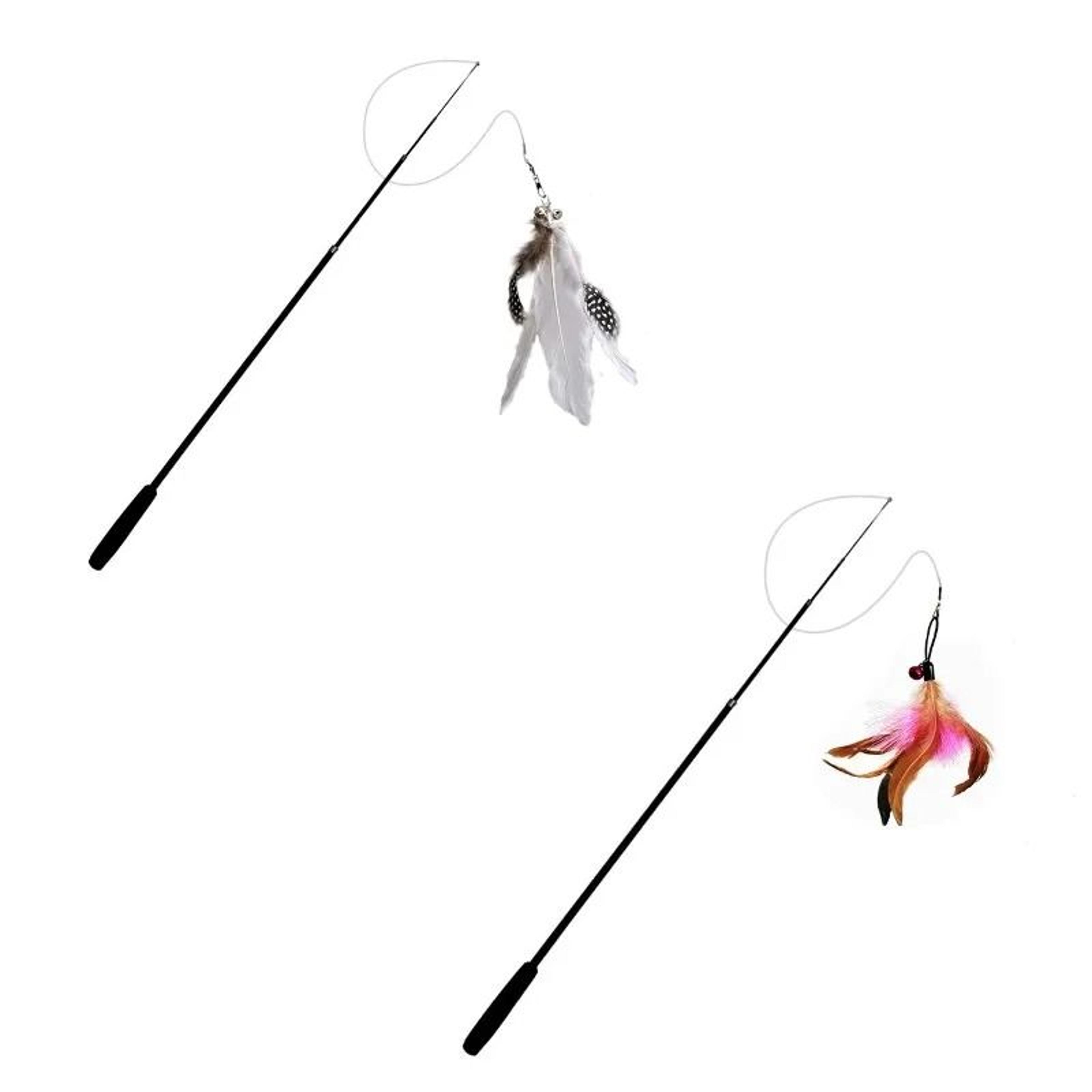 Extendable Cat Teaser Rod Retractable Feather Wand With Bells For Active Indoor Play 3