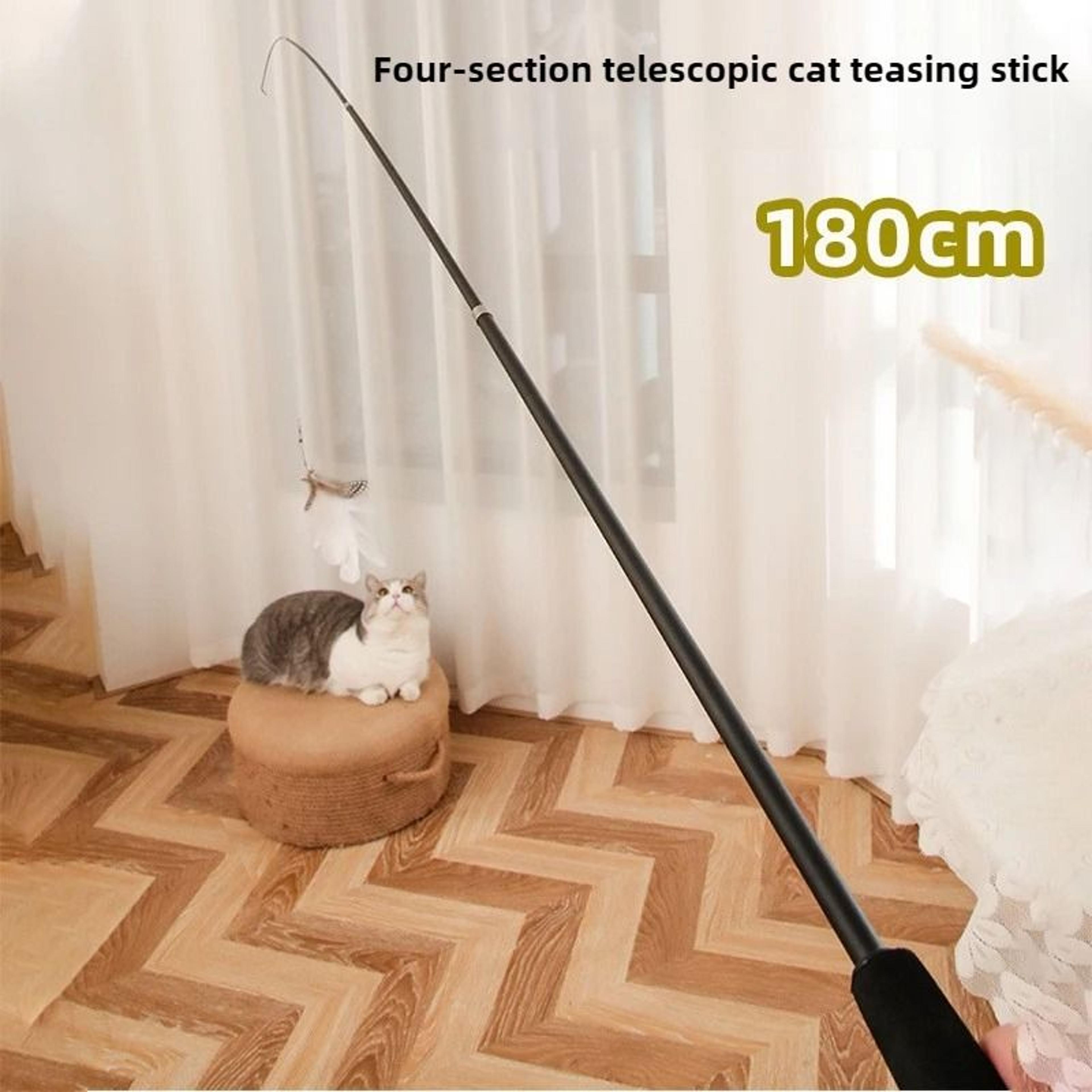 Extendable Cat Teaser Rod Retractable Feather Wand With Bells For Active Indoor Play 6