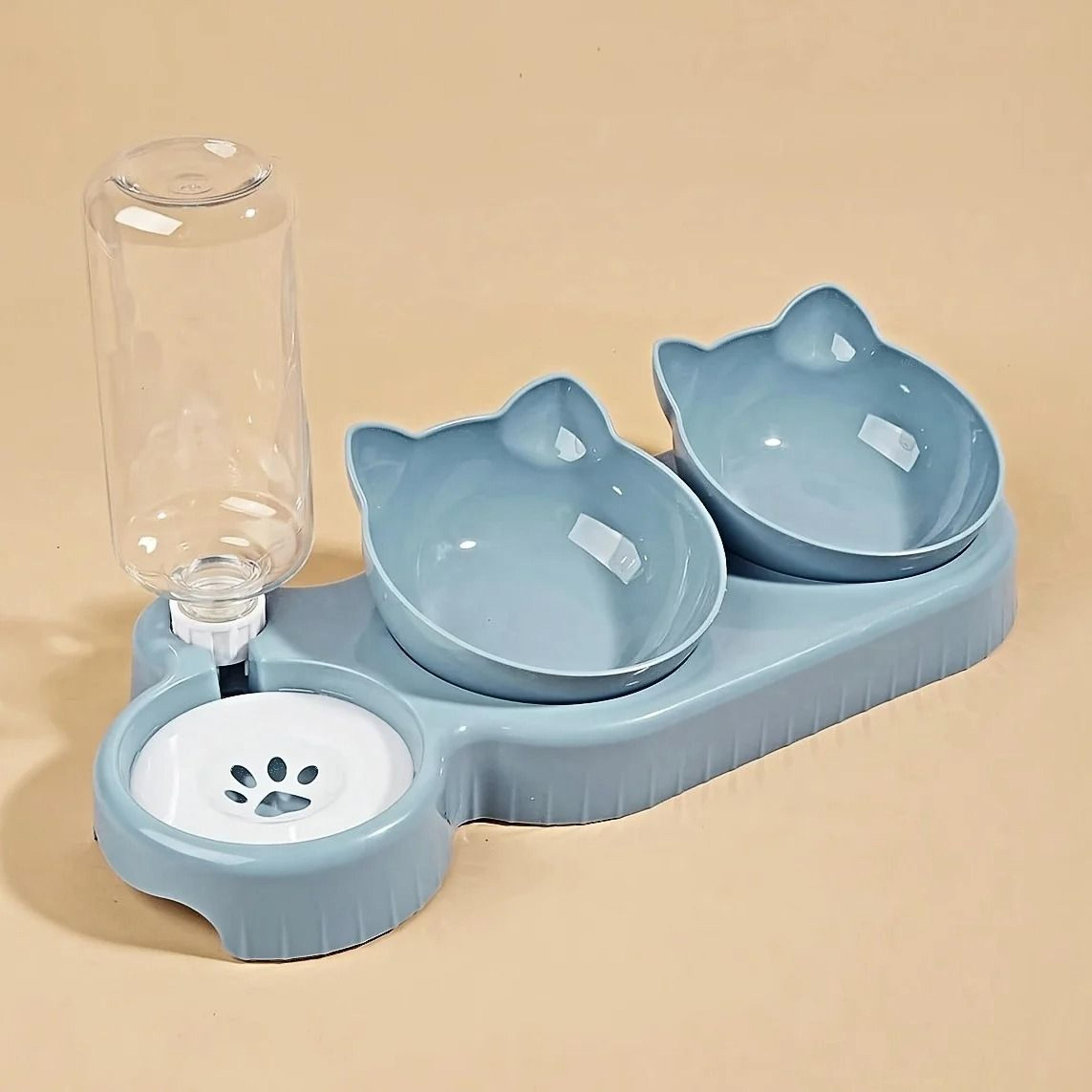 Three In One Tilted Cat Bowl Set With Gravity Water Feeder For Cats Dogs 3
