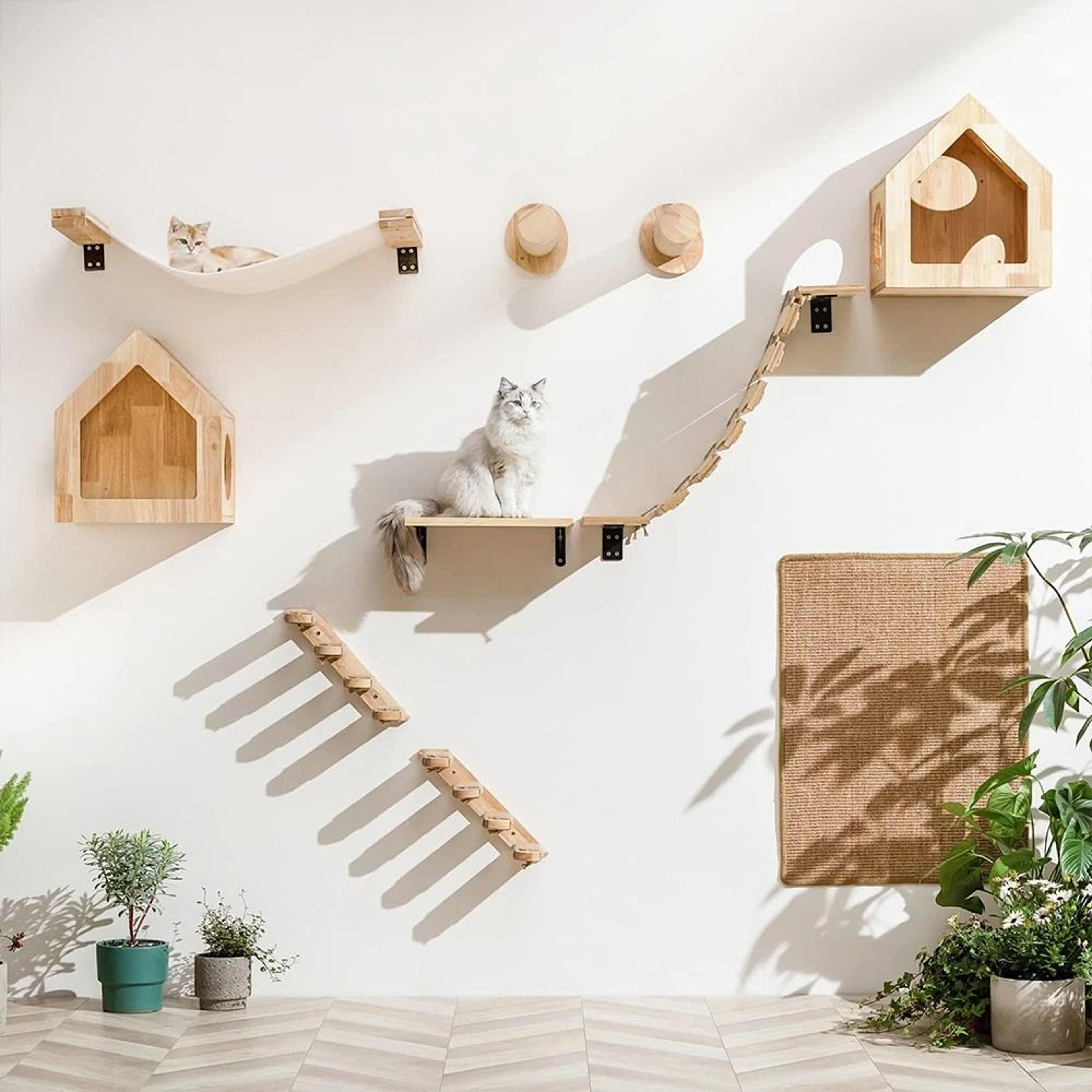Wall Mounted Cat Climbing Shelf With Scratching Post Steps Bed And Hiding House 20