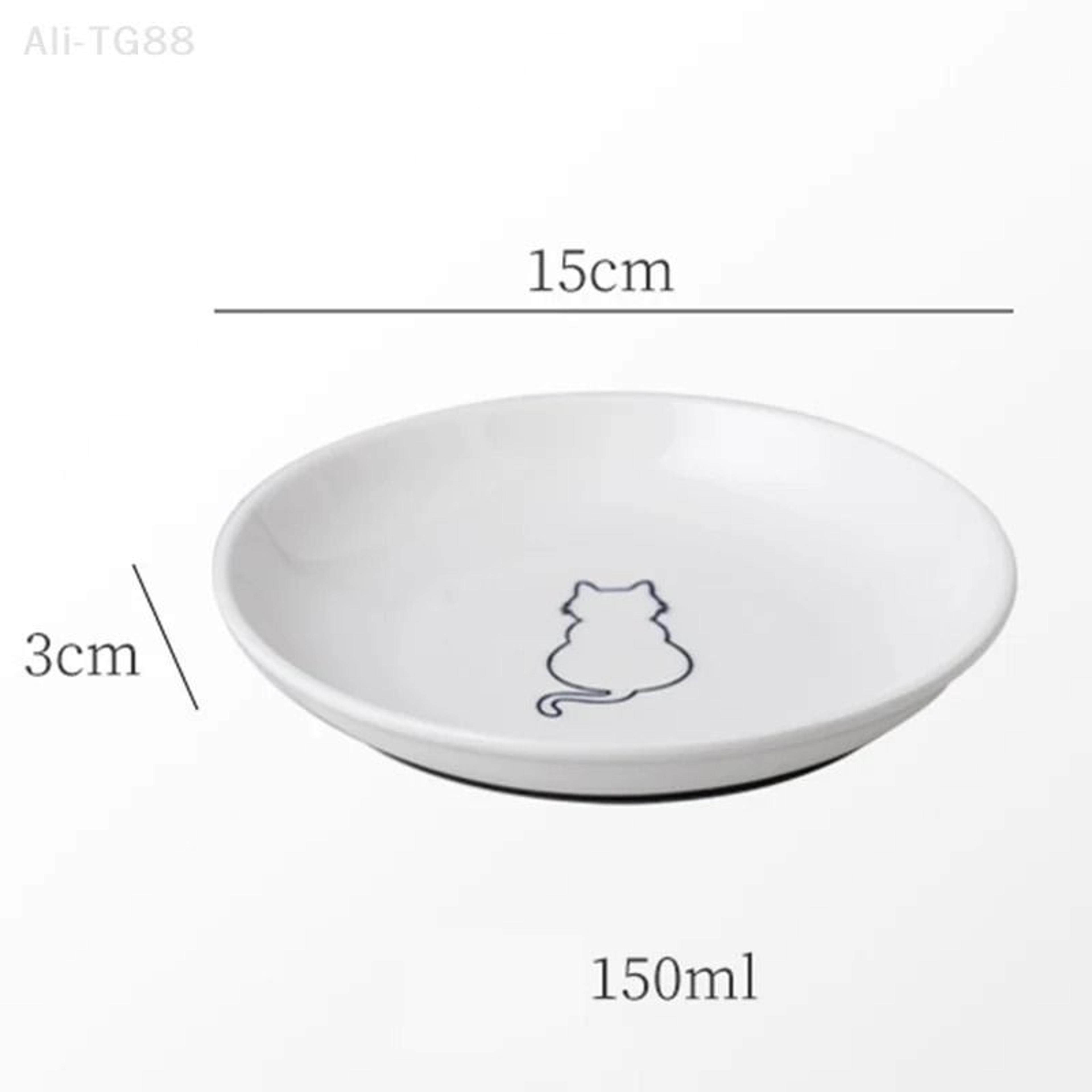 Ceramic Kitten Food Bowl Anti Slip Cat Feeding Platter With Silicone Pad Support 4