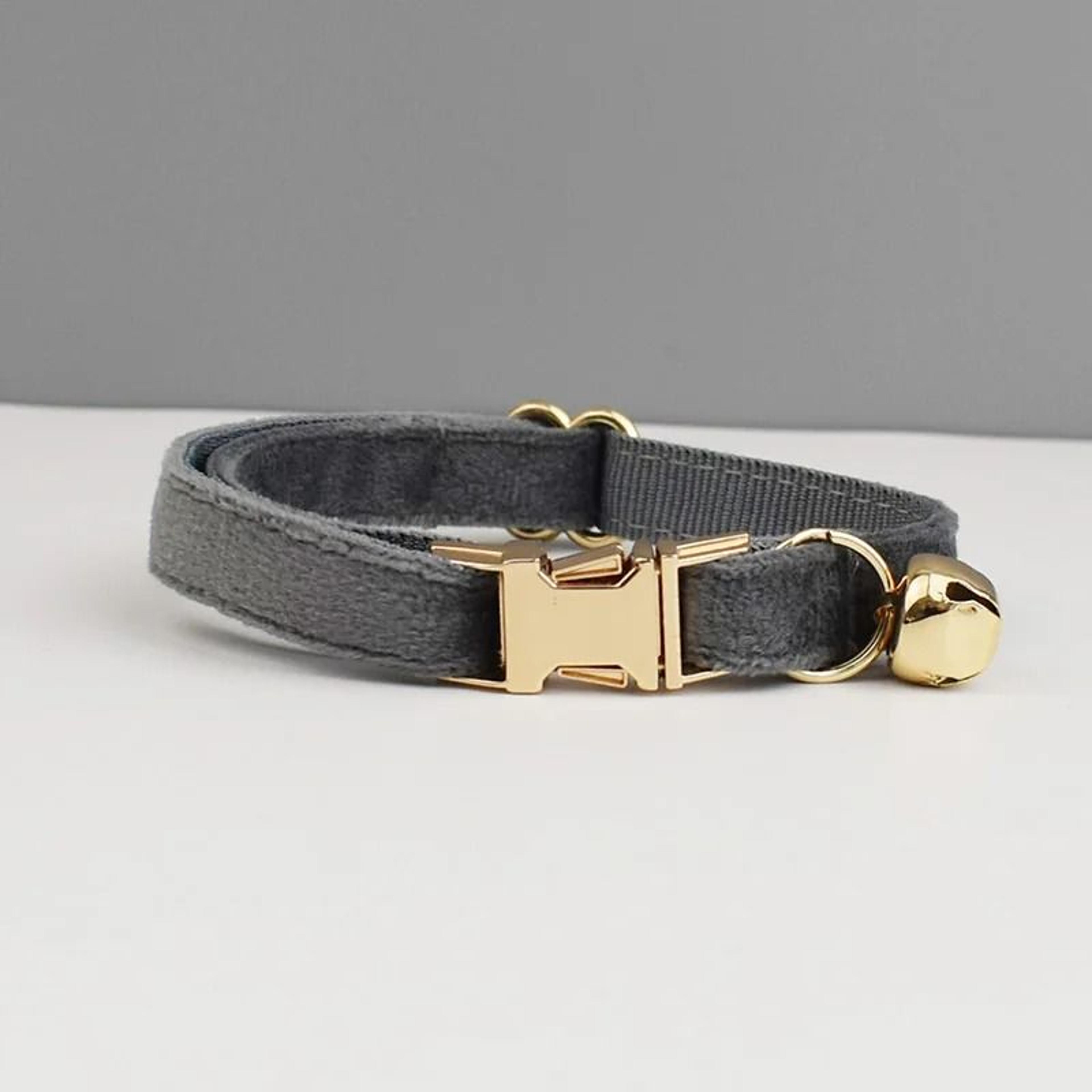 Personalized Velvet Cat Collar With Engraved Name Plate Bell And Bow Tie 1