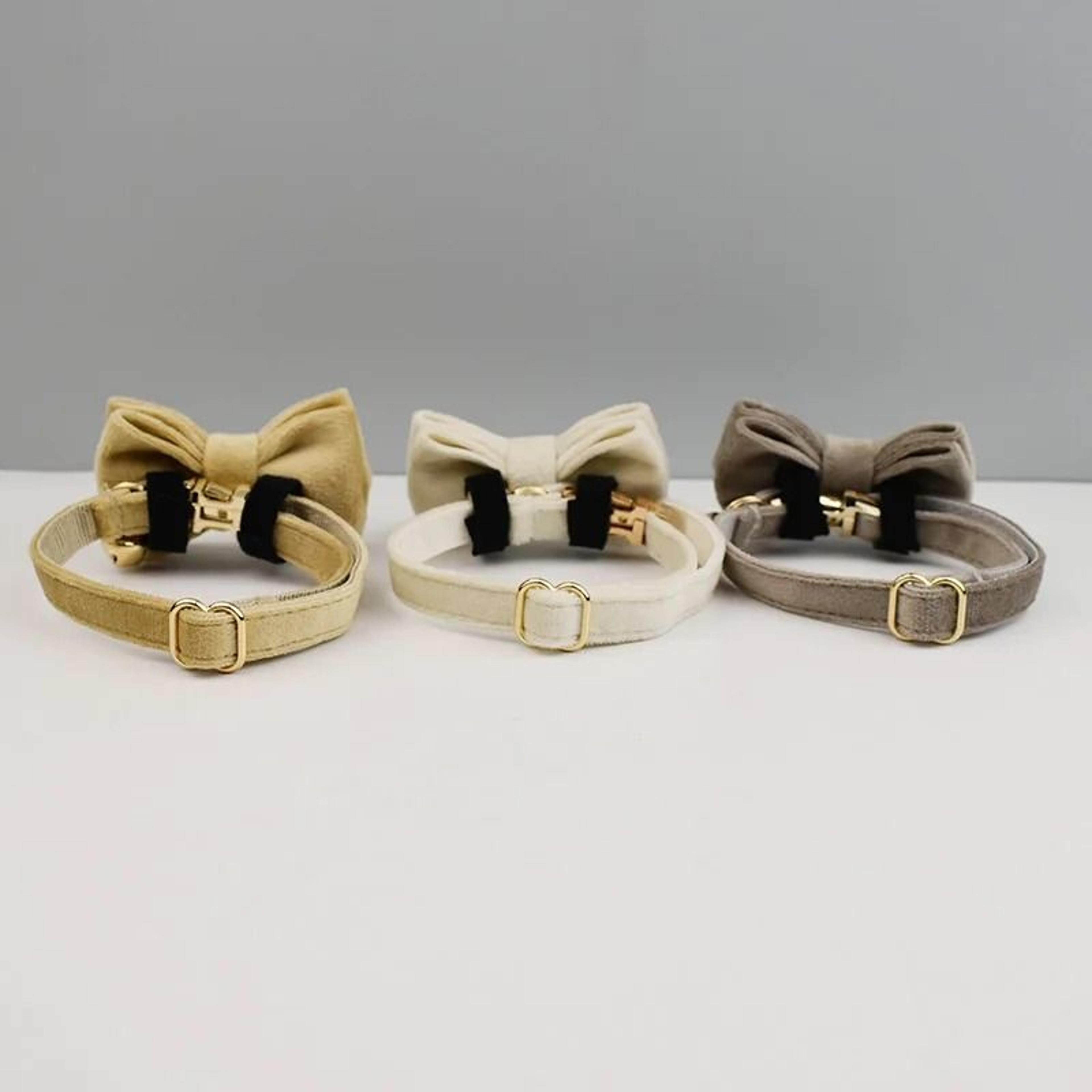 Personalized Velvet Cat Collar With Engraved Name Plate Bell And Bow Tie 17