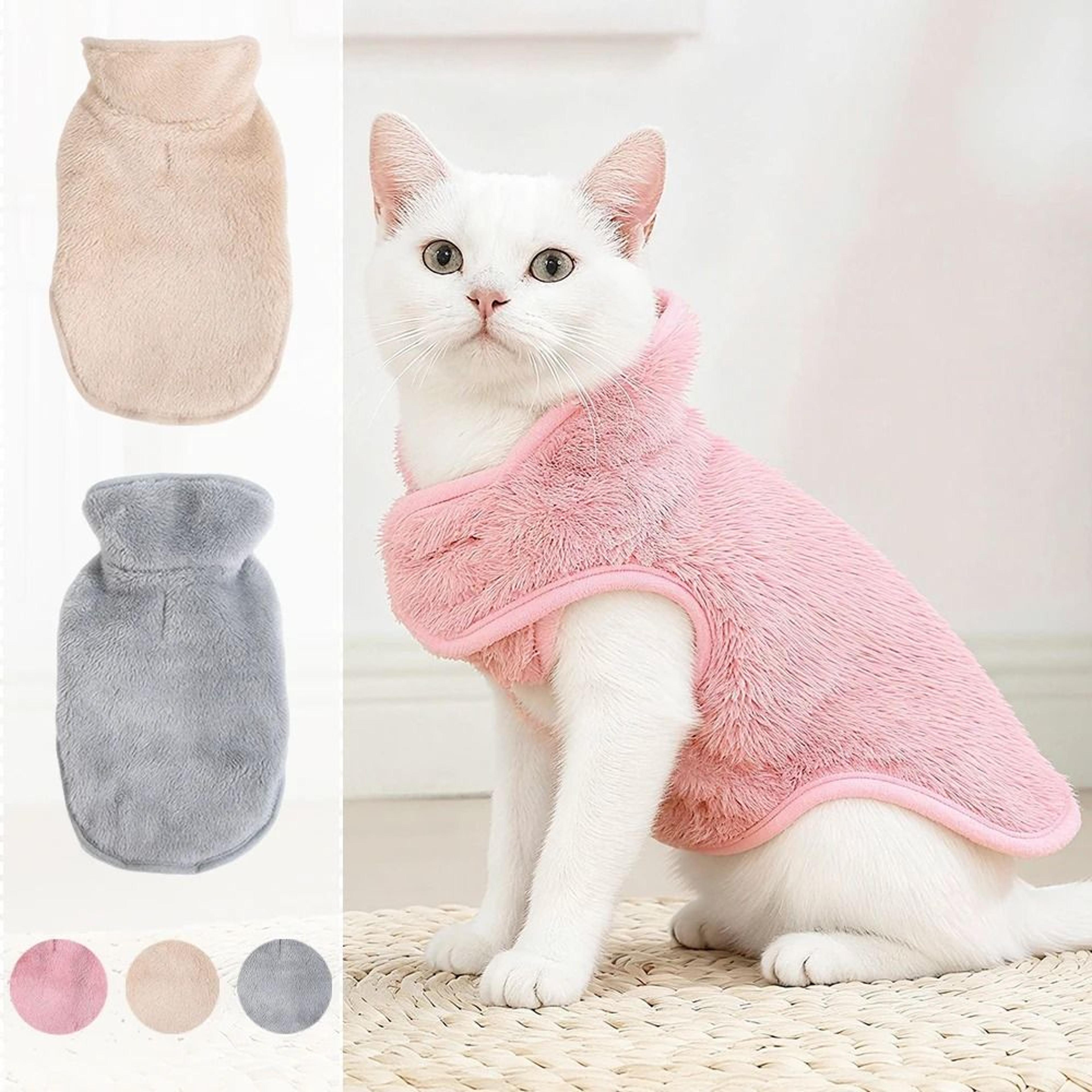 Reversible Fleece Cat Jacket Adjustable High Neck Winter Coat For Sphynx Kittens 0