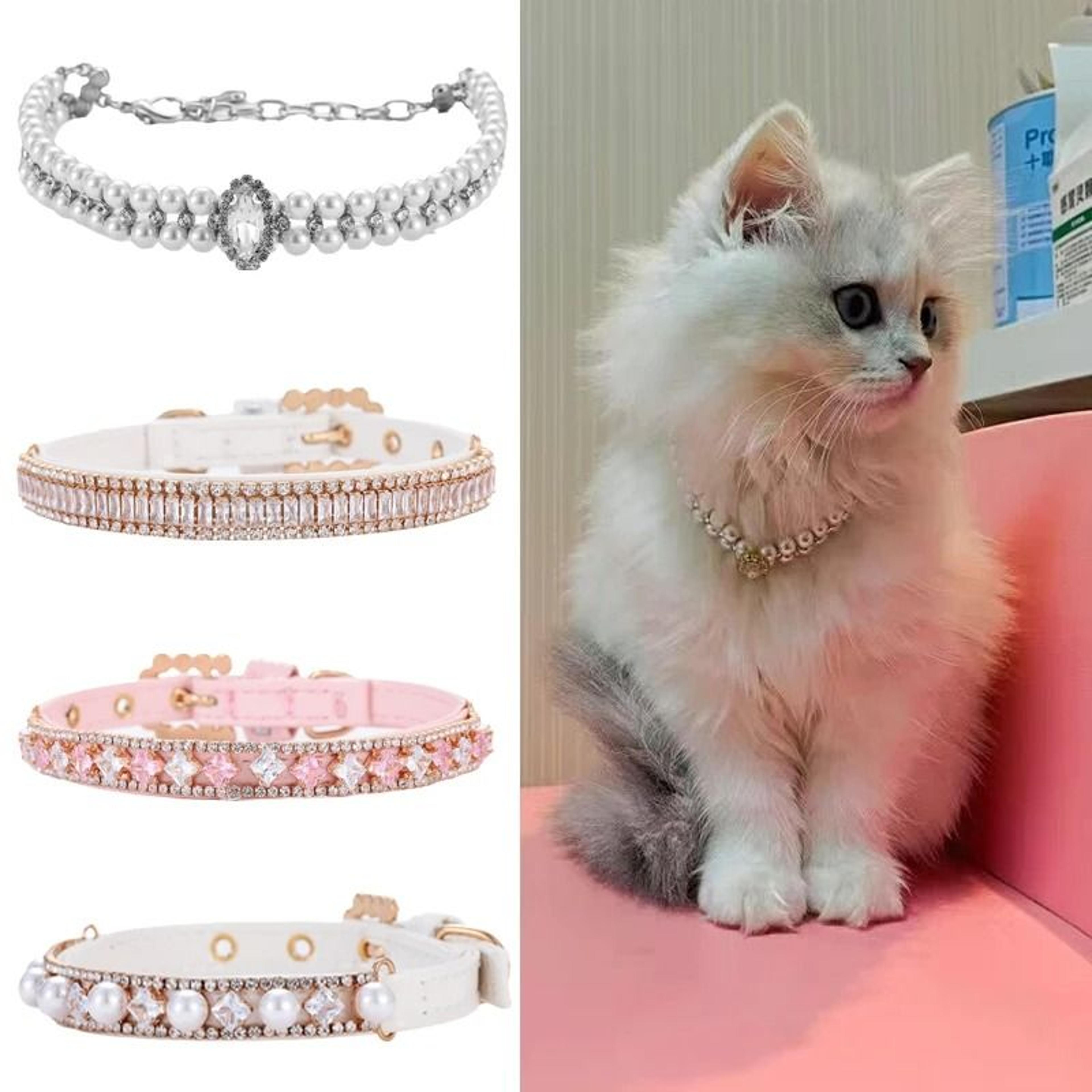 Adjustable Pearl Cat Collar With Rhinestone Pet Necklace Charm 10