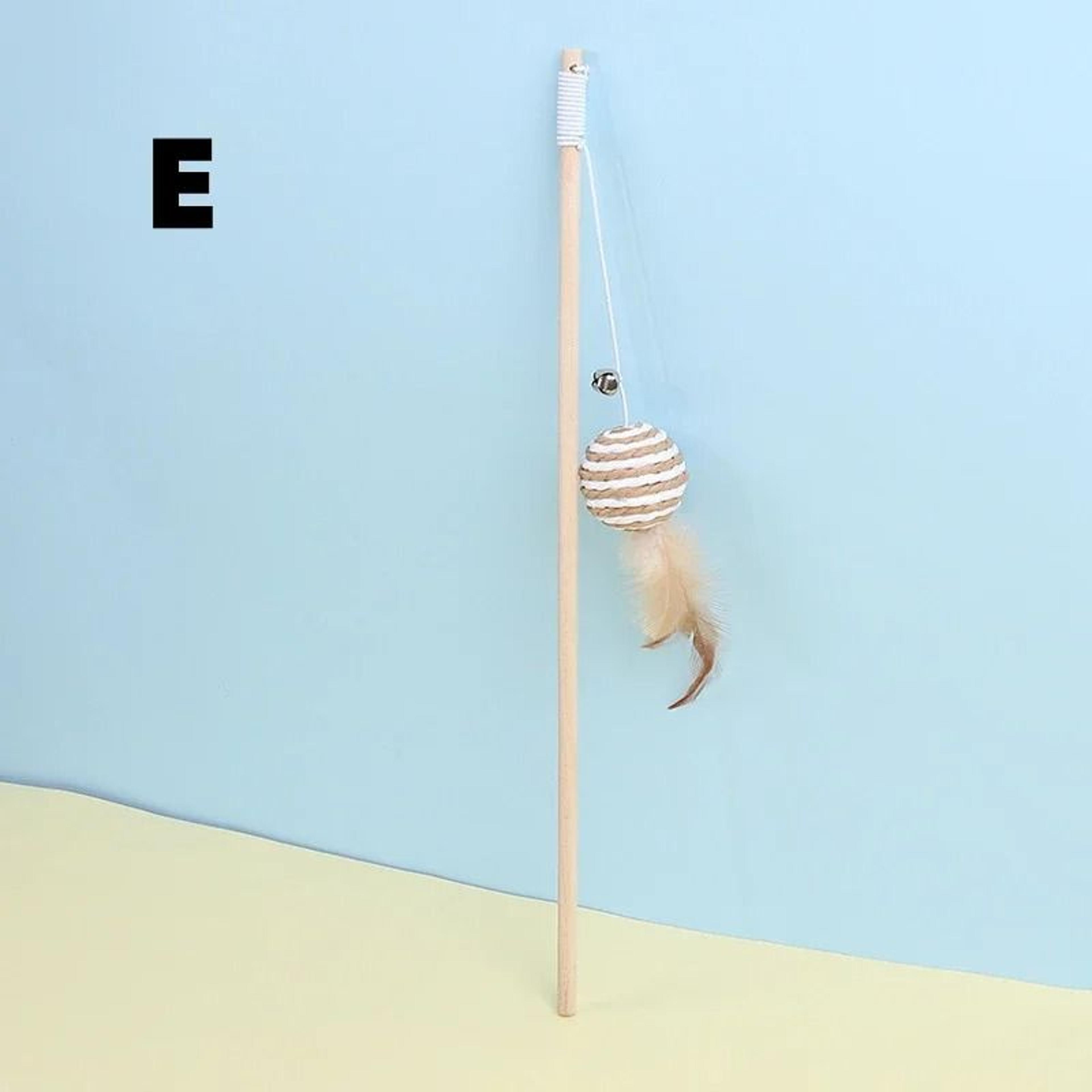 Wooden Cat Teaser Wand With Mouse Feather And Bell 5