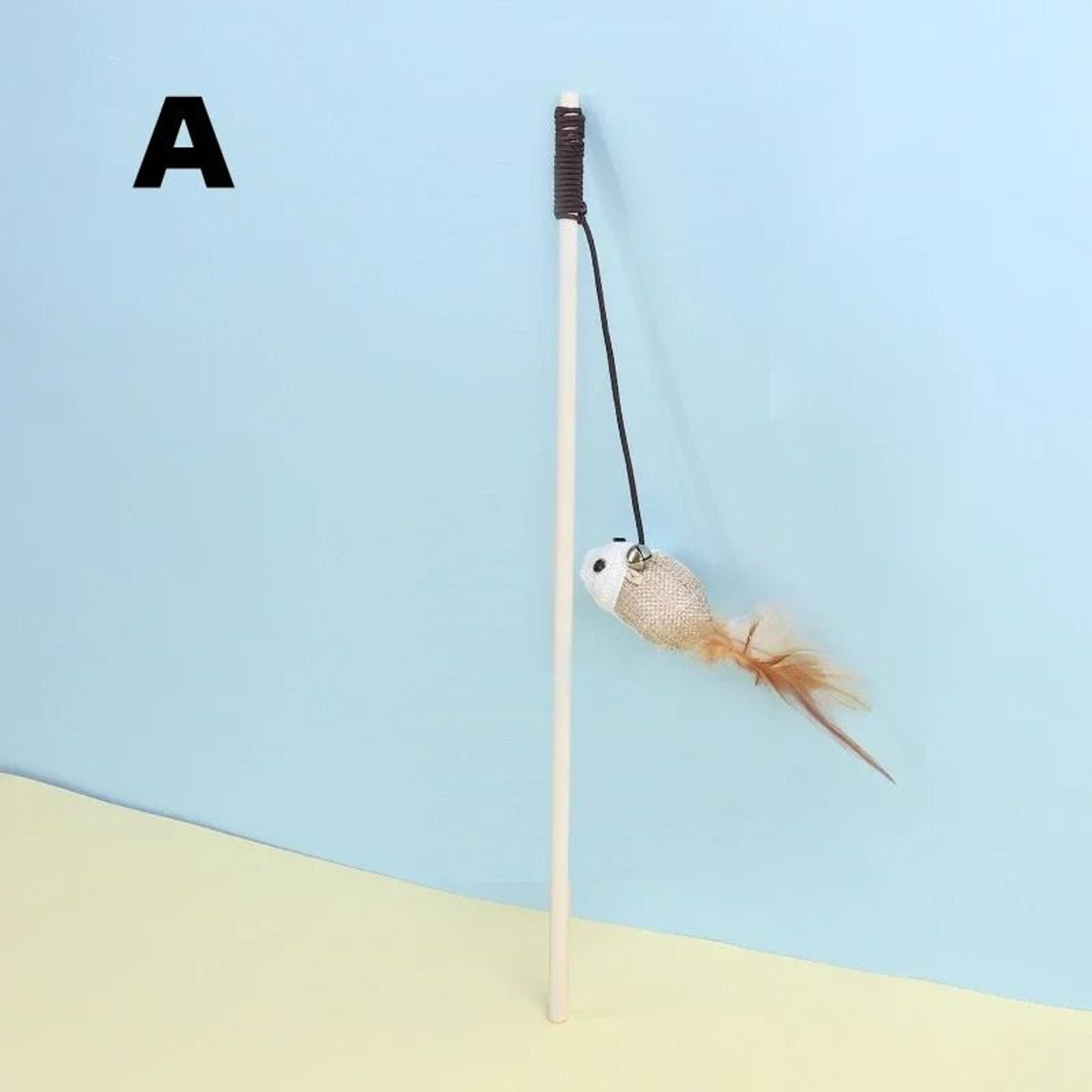 Wooden Cat Teaser Wand With Mouse Feather And Bell 1
