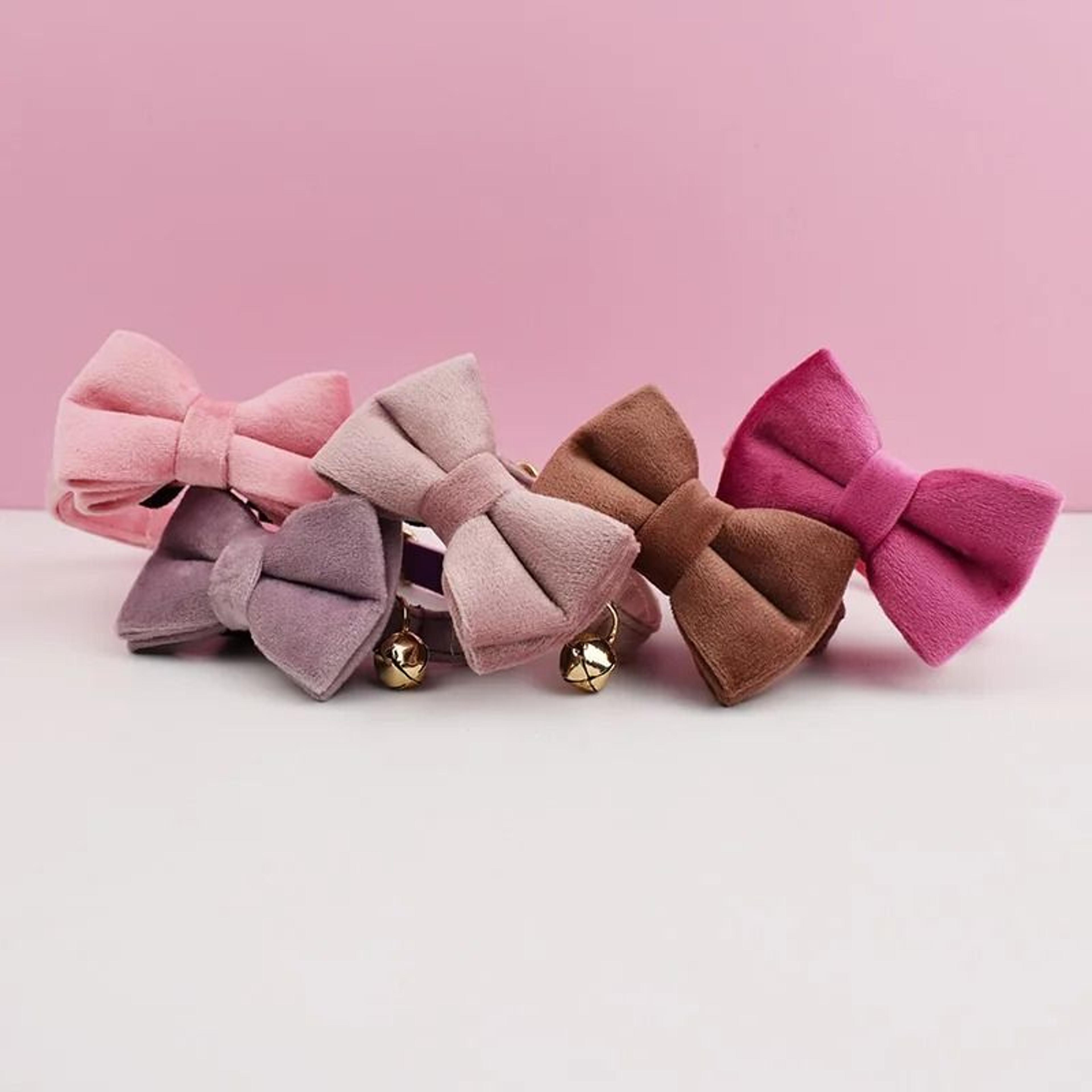 Personalized Velvet Cat Collar With Name Plate Bell And Bow Tie 13