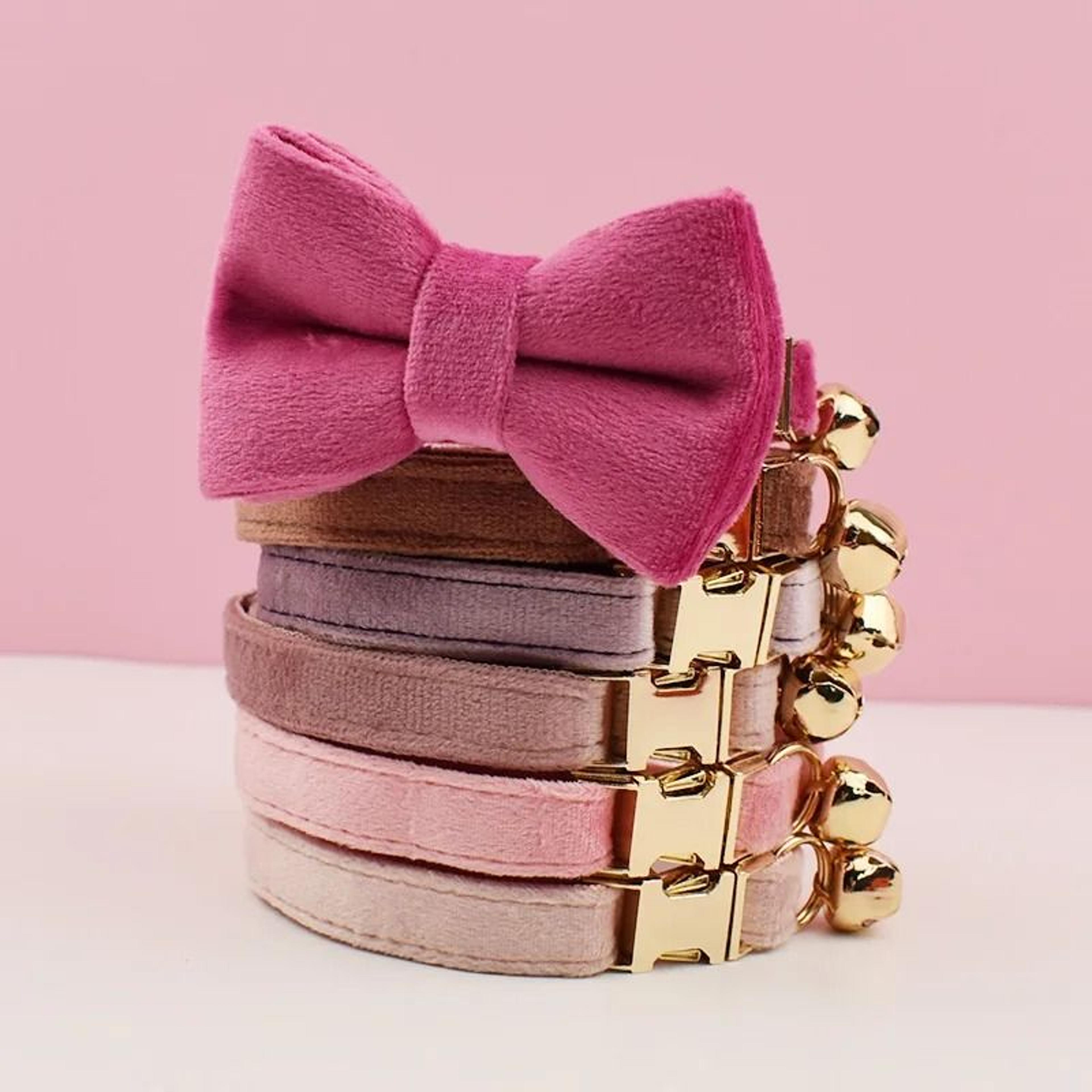 Personalized Velvet Cat Collar With Name Plate Bell And Bow Tie 18