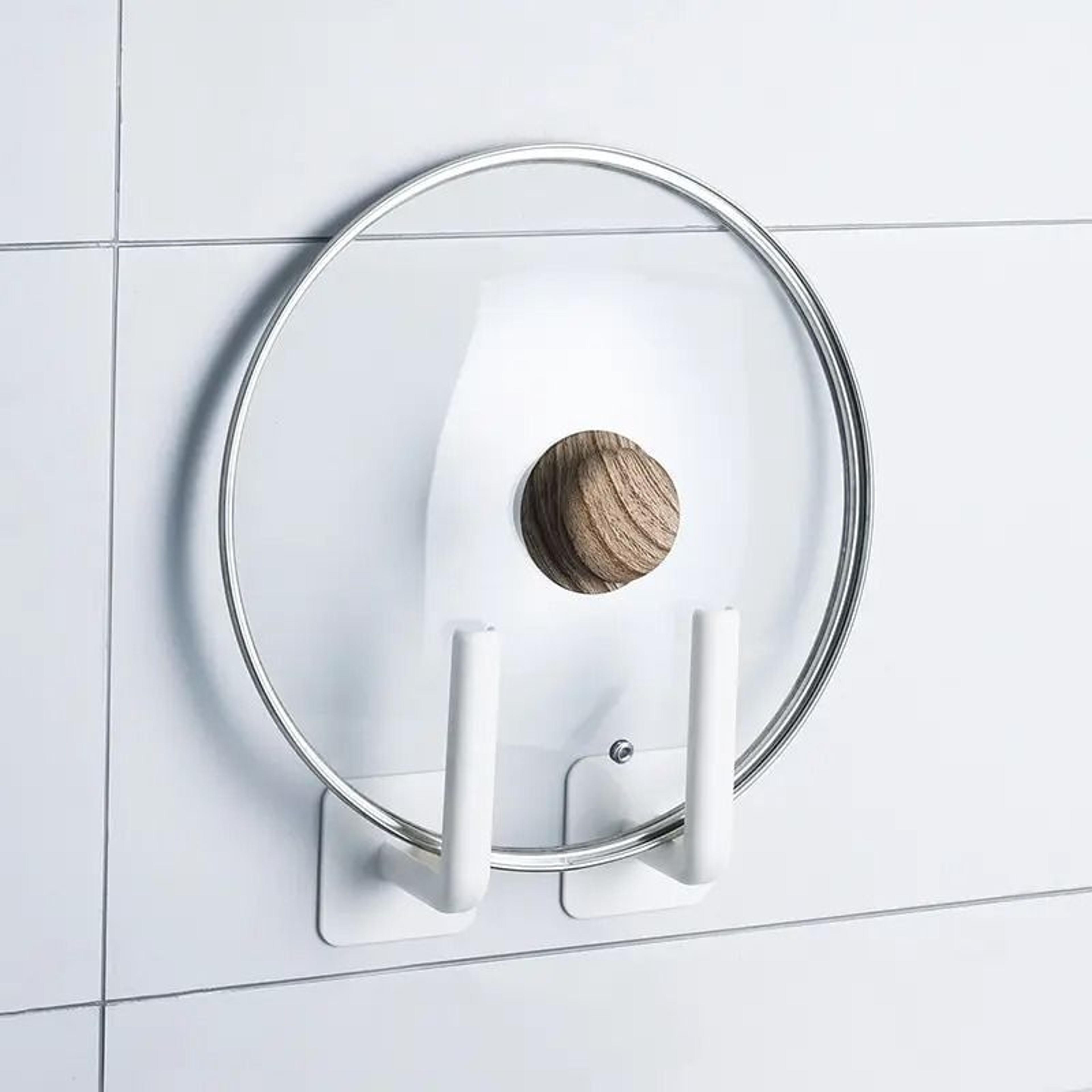 Two Piece Hole Free Kitchen Hook Storage Rack For Cups And Pot Lids 2