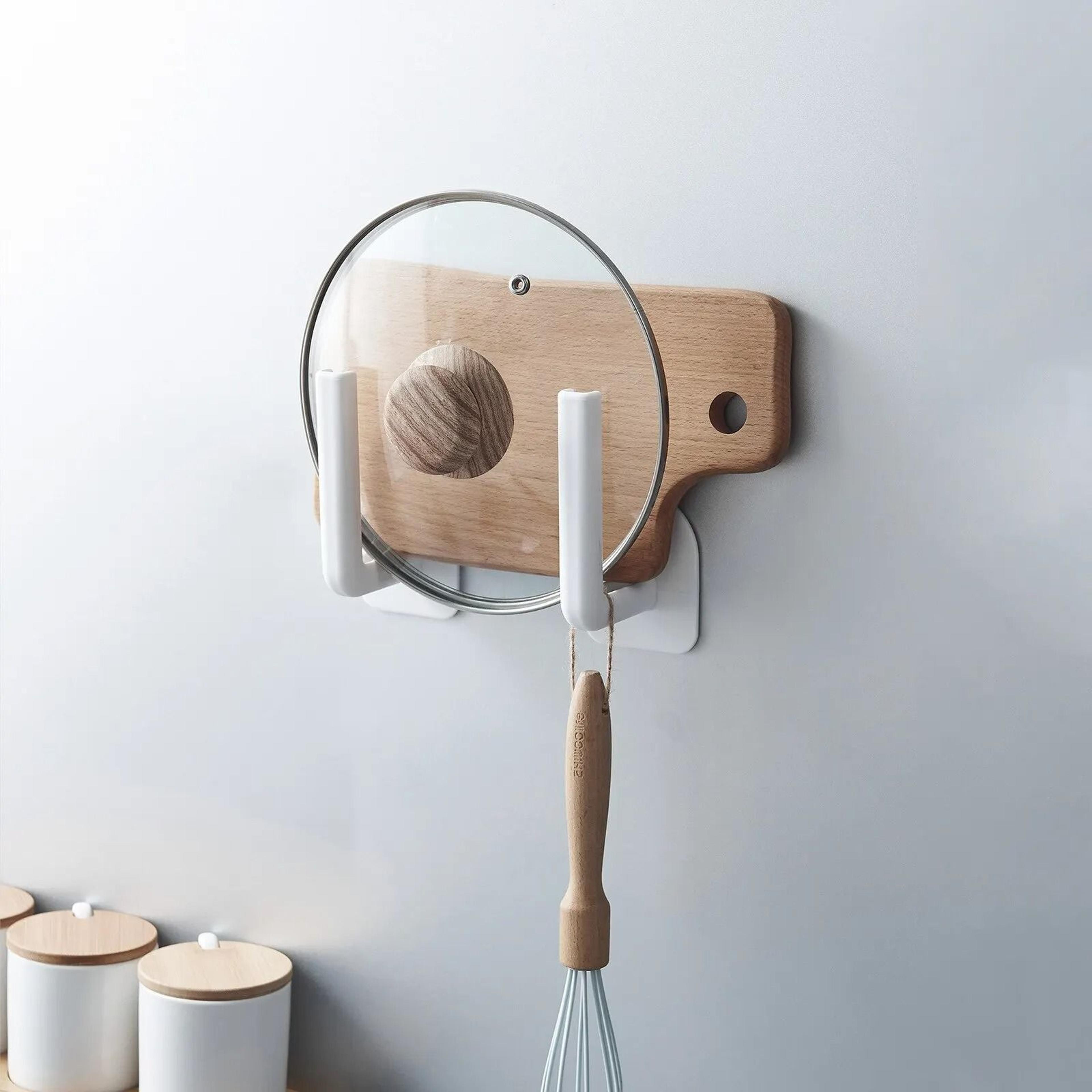Two Piece Hole Free Kitchen Hook Storage Rack For Cups And Pot Lids 4