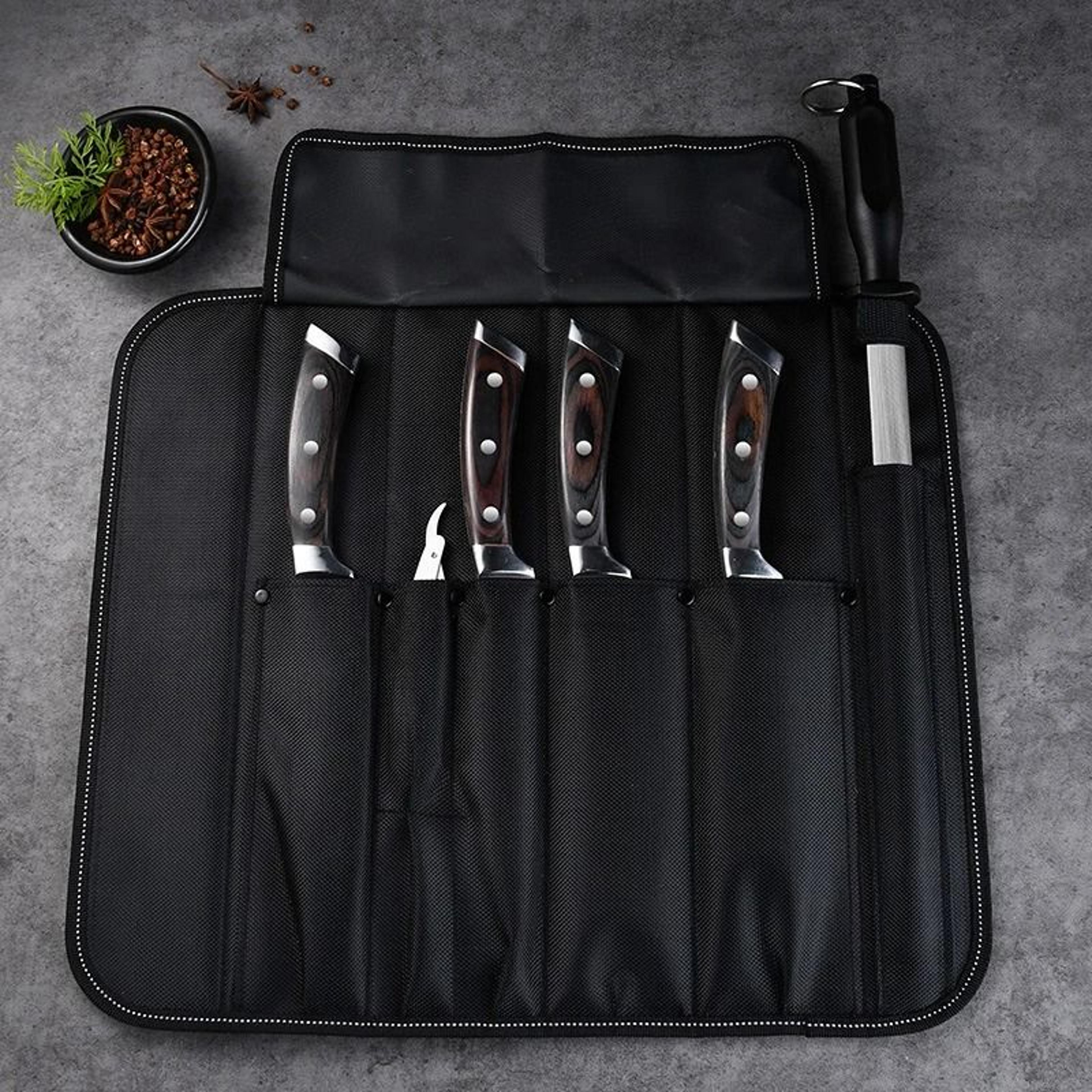 Portable Six Pocket Chef Knife Roll Bag For Kitchen Tools And Storage 3
