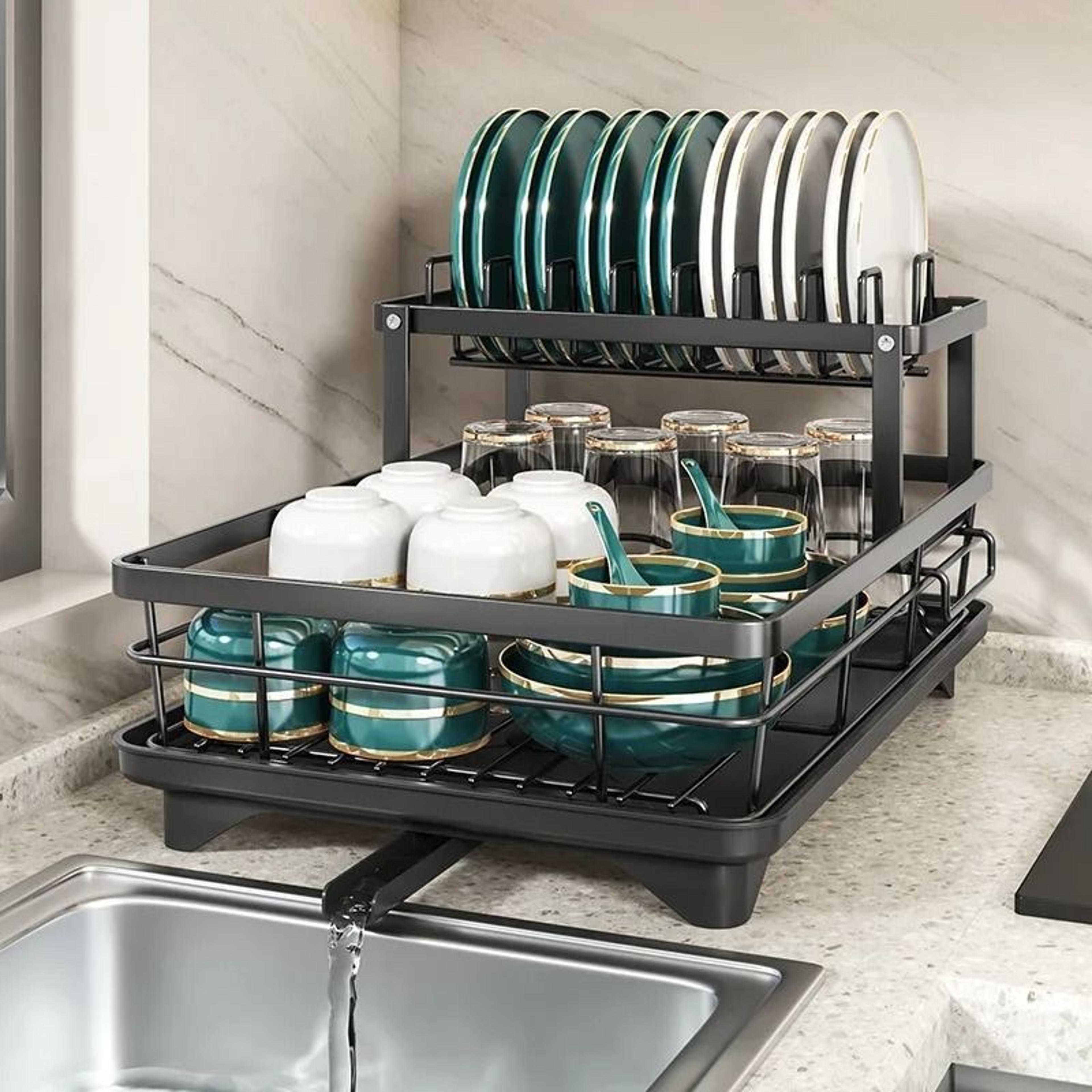 adjustable stainless steel dish drying rack for cutting boards bowls and utensils