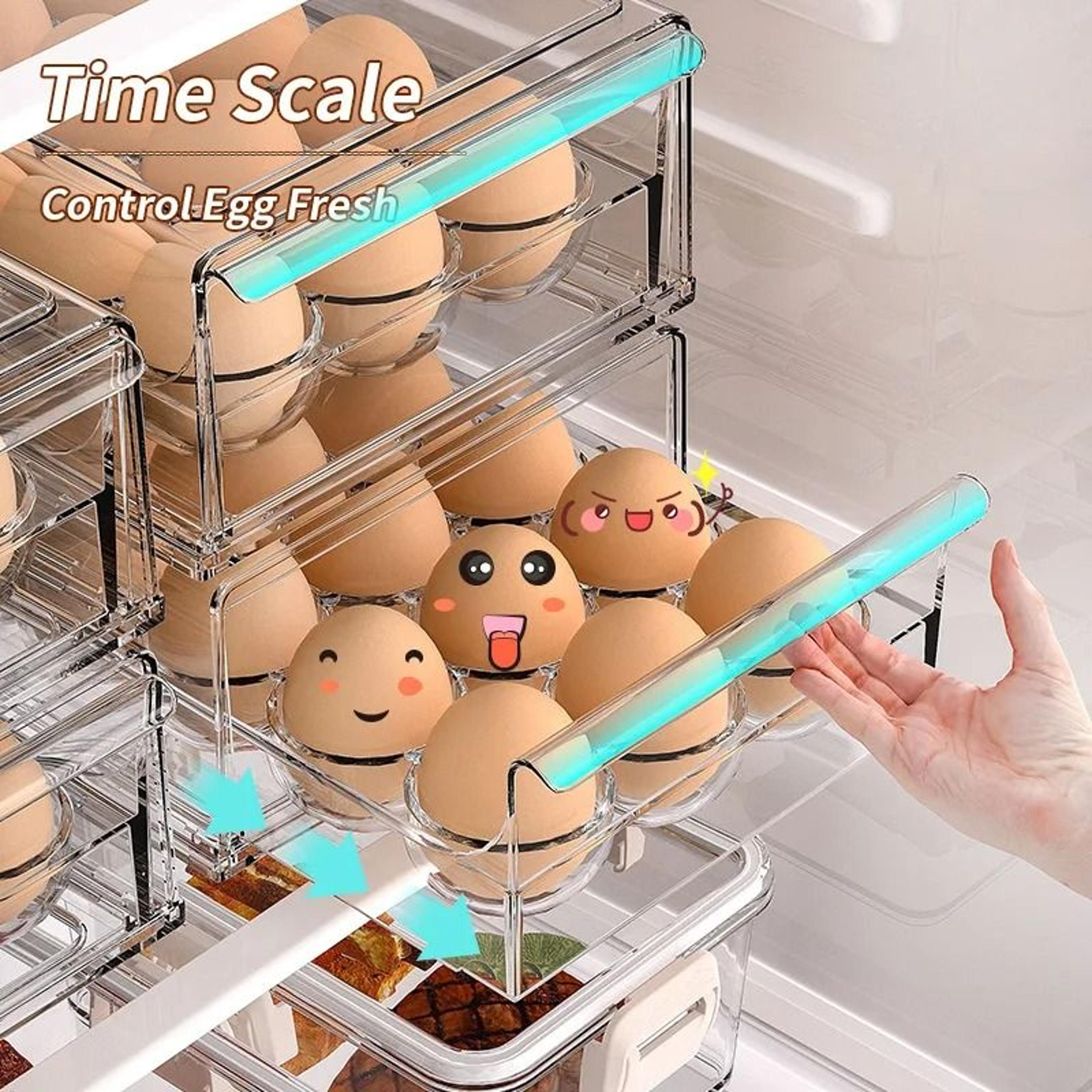 Stackable Egg Organizer Drawer Tray For Fridge Storage 9