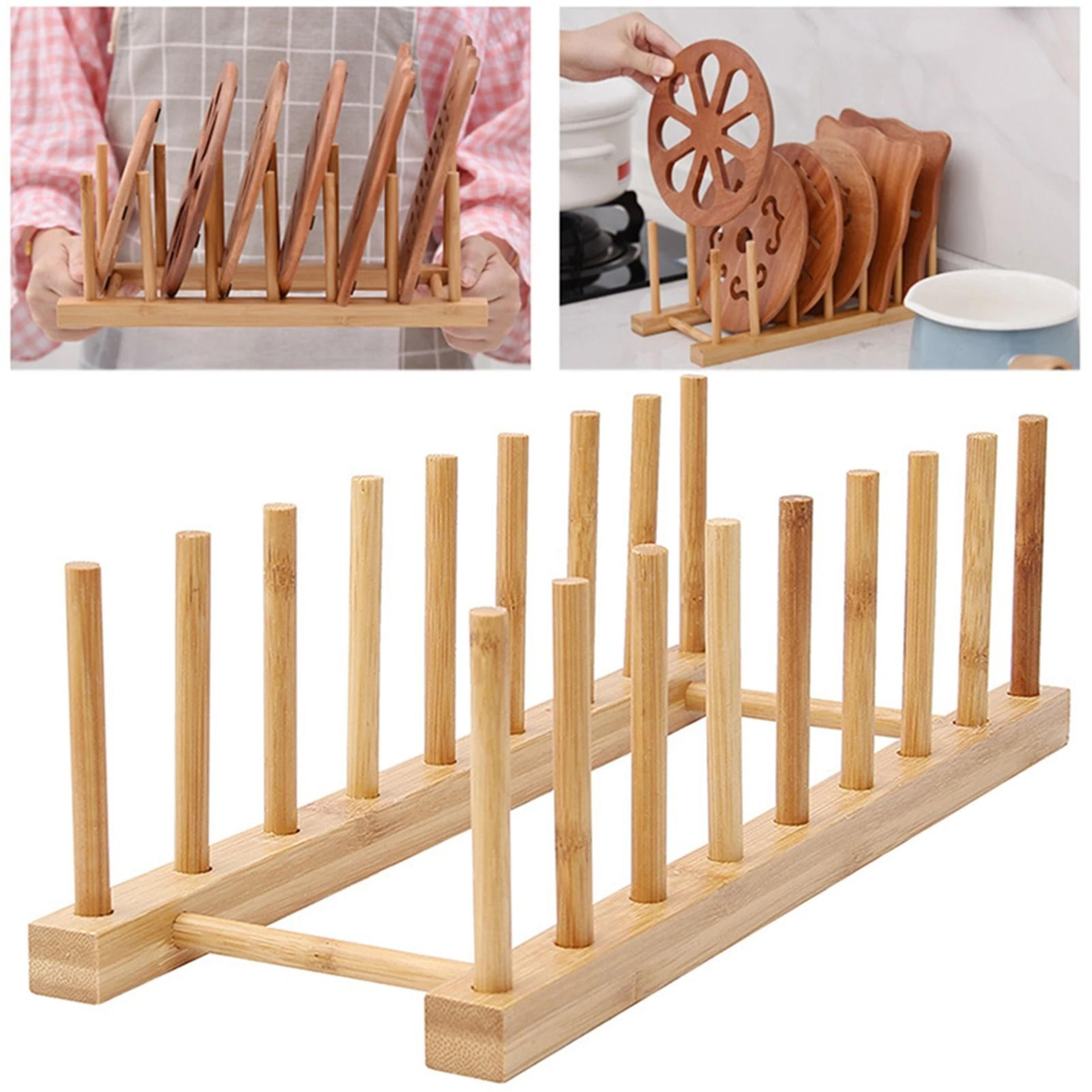 wooden dish drying rack and plate organizer stand