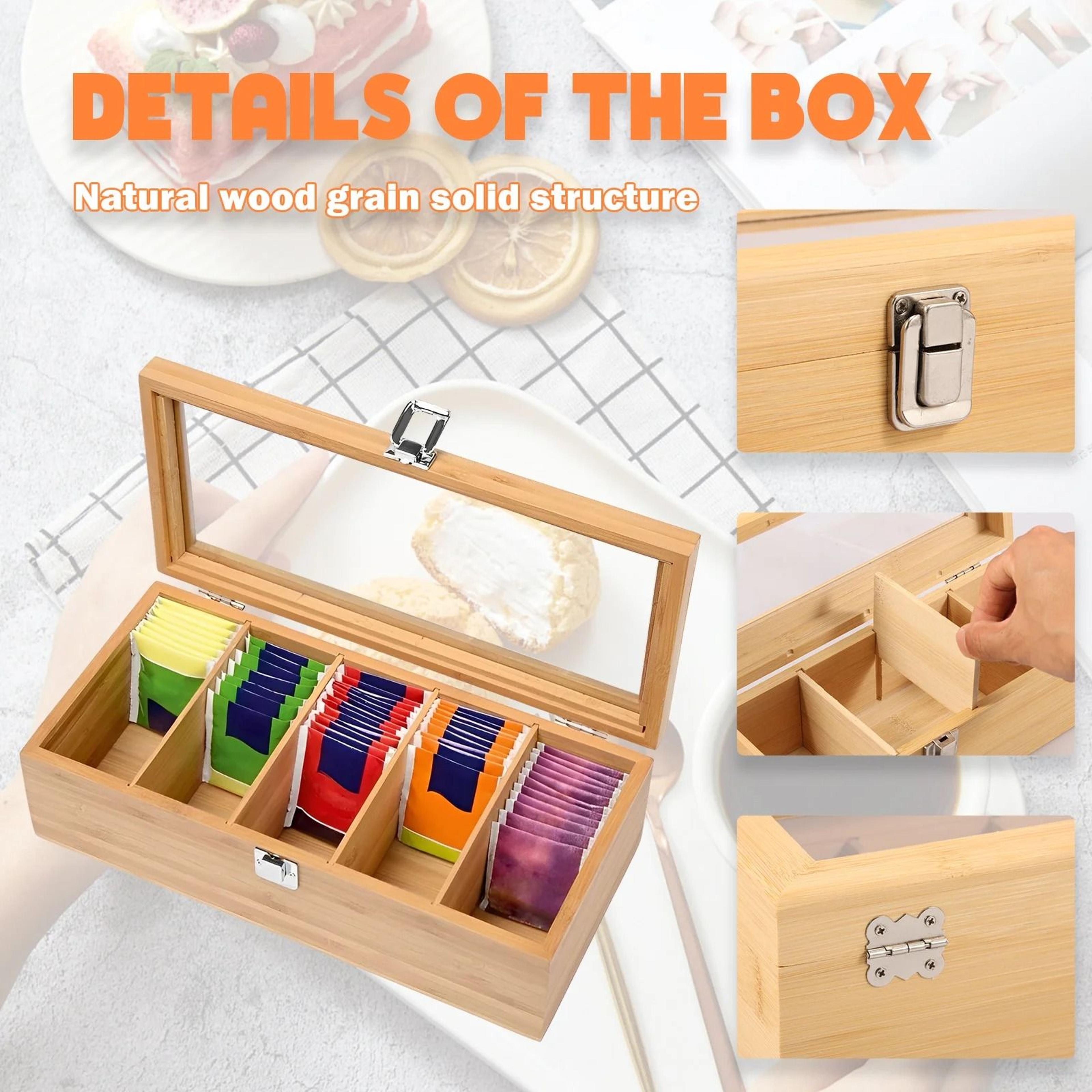 Bamboo Tea Bag Organizer Box With Compartments 5