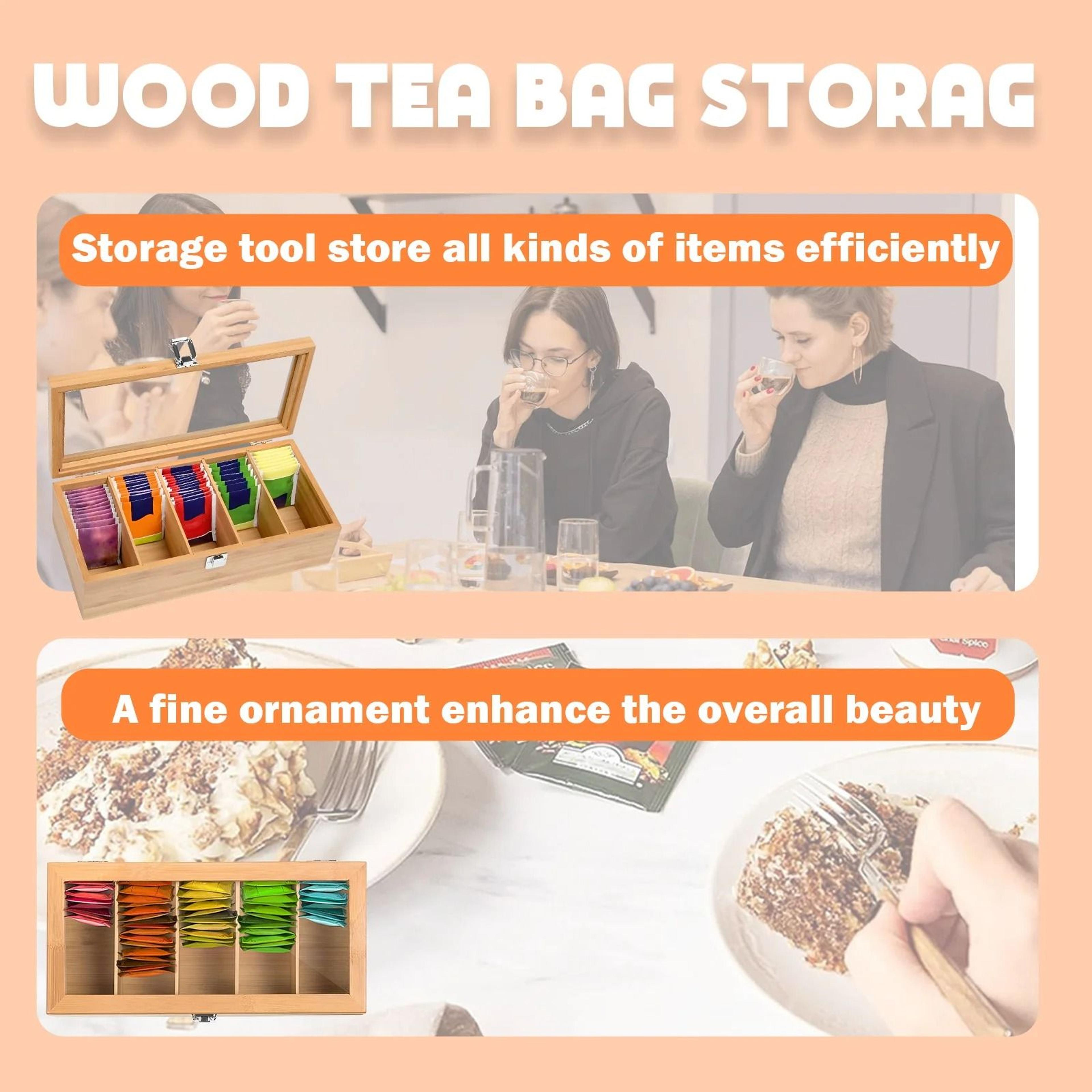 Bamboo Tea Bag Organizer Box With Compartments 7