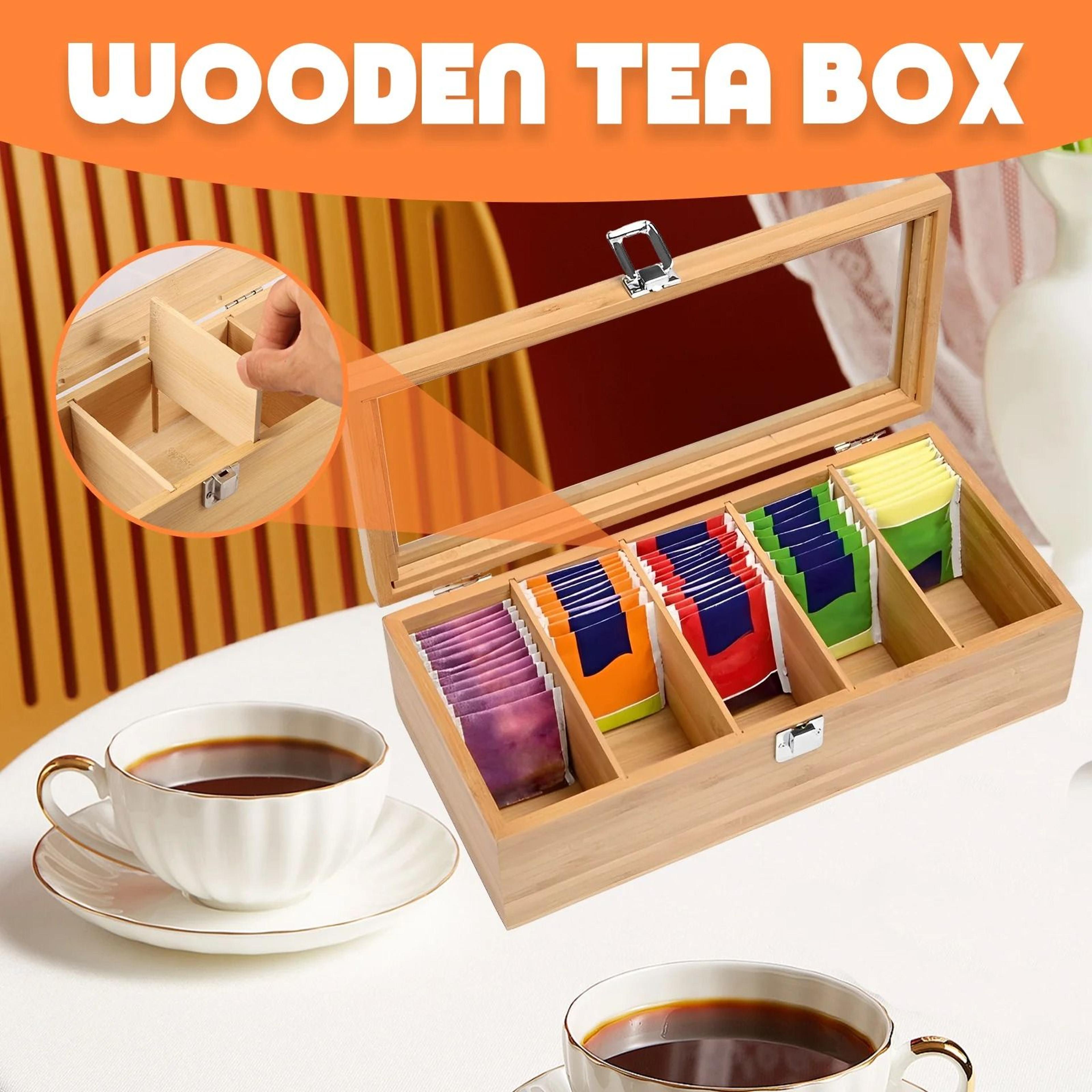 Bamboo Tea Bag Organizer Box With Compartments 4