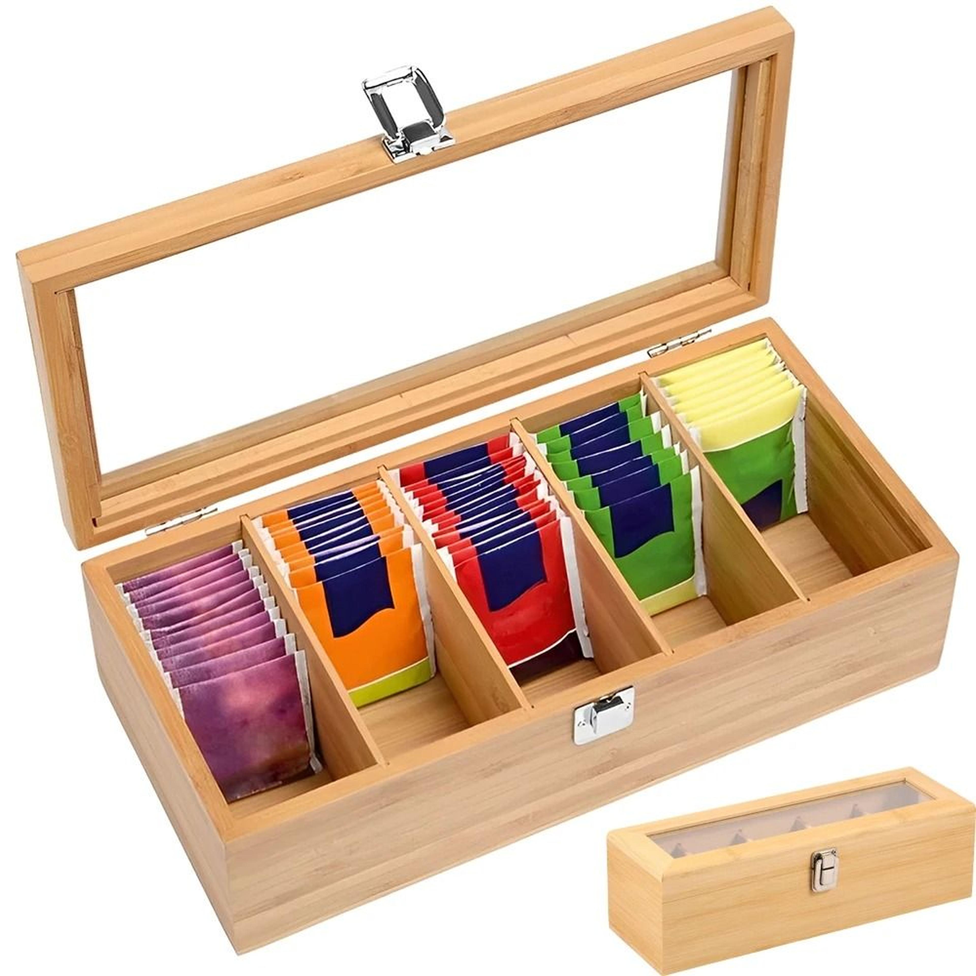 Bamboo Tea Bag Organizer Box With Compartments 0