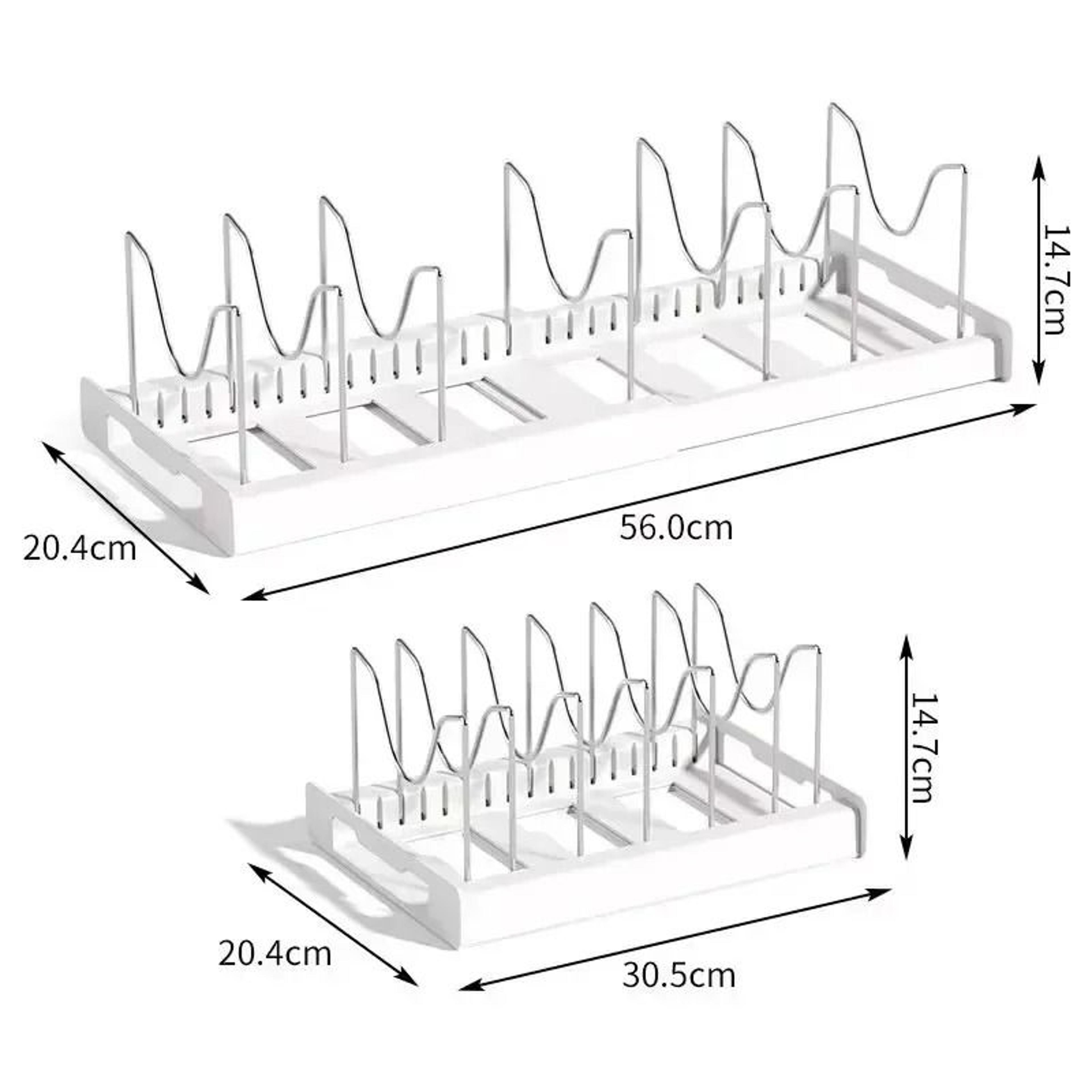 Expandable Pan Organizer Rack With Adjustable Compartments For Pots Lids And Kitchen Storage 1