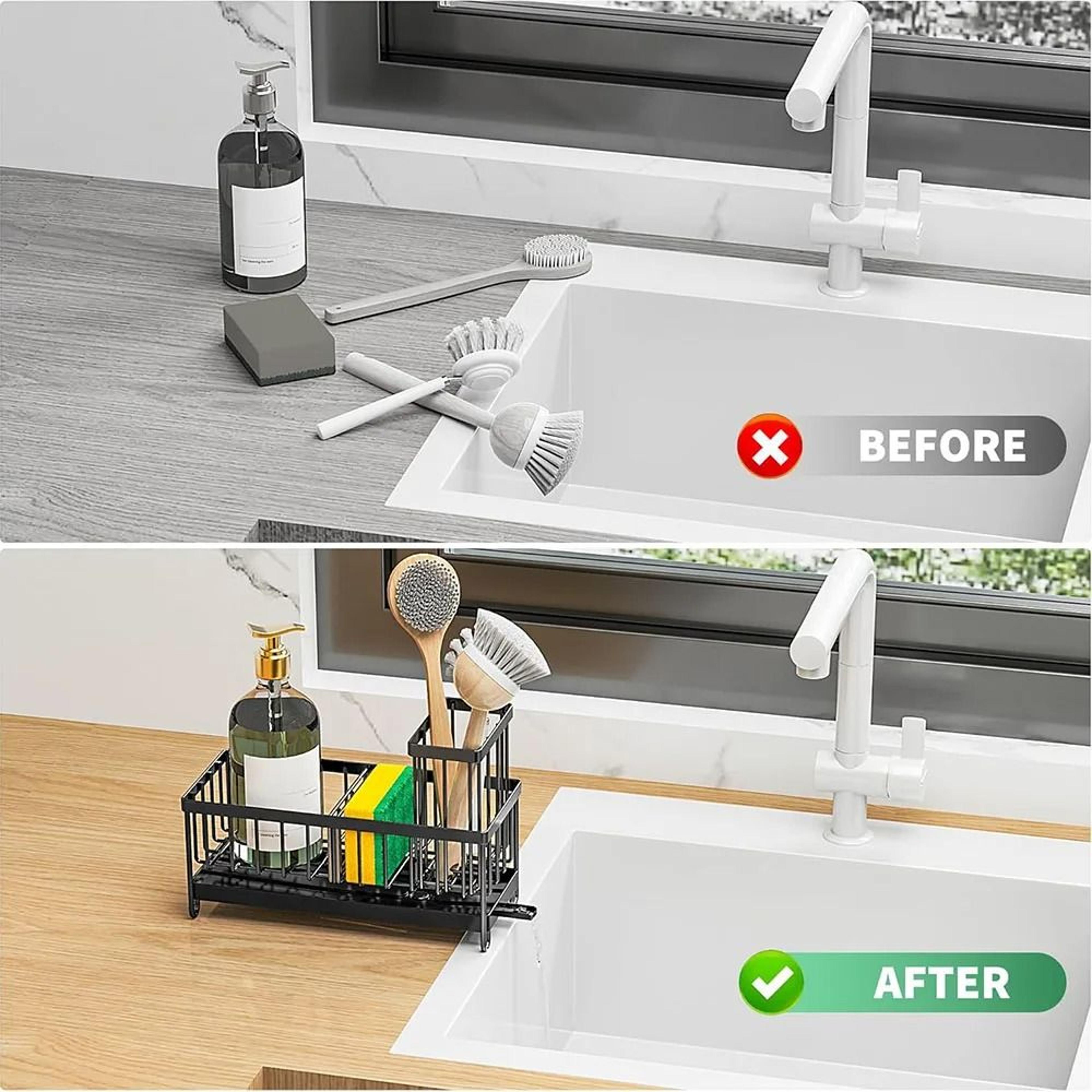 Kitchen Sink Caddy Sponge Holder With High Brush Organizer For Countertop Storage 3