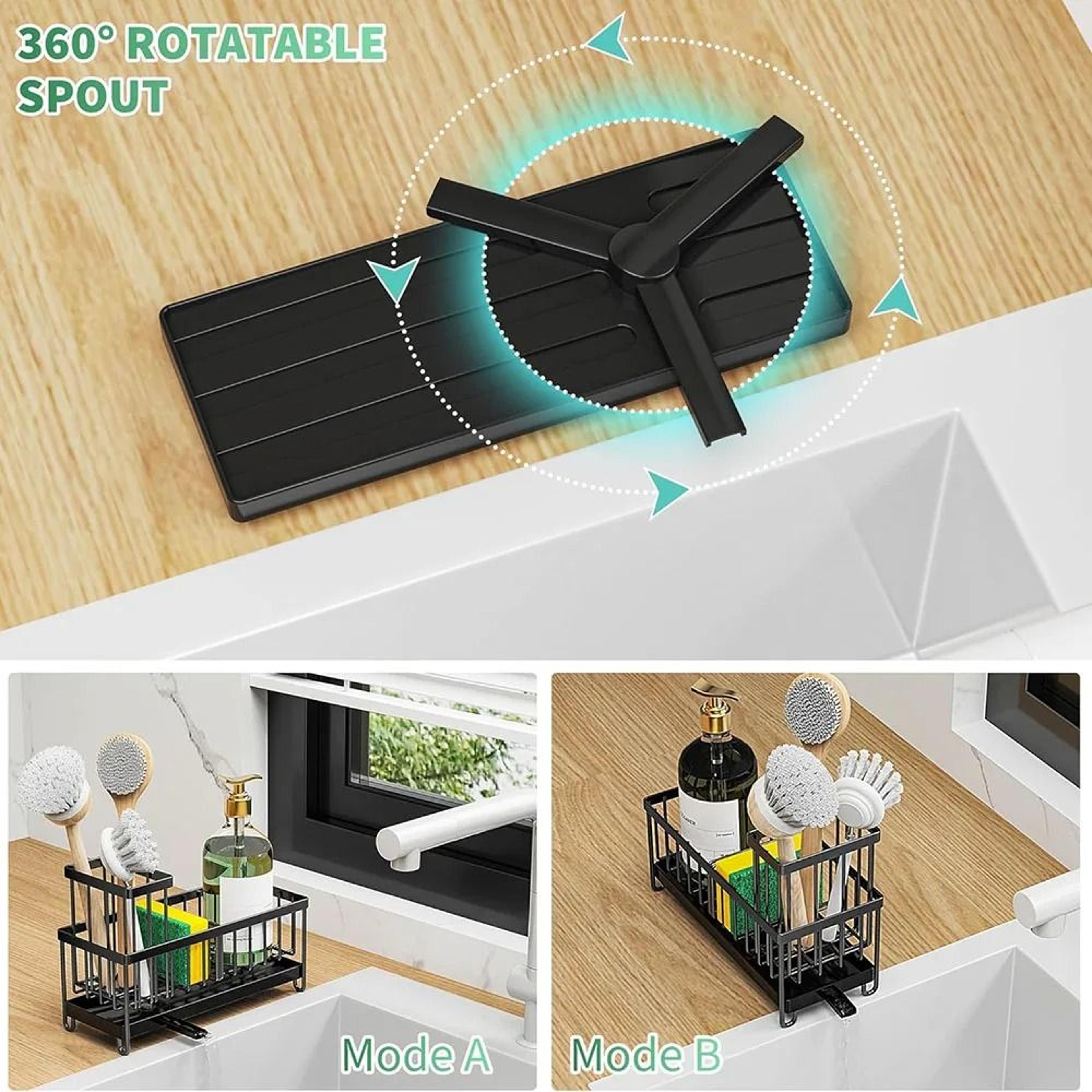 Kitchen Sink Caddy Sponge Holder With High Brush Organizer For Countertop Storage 4